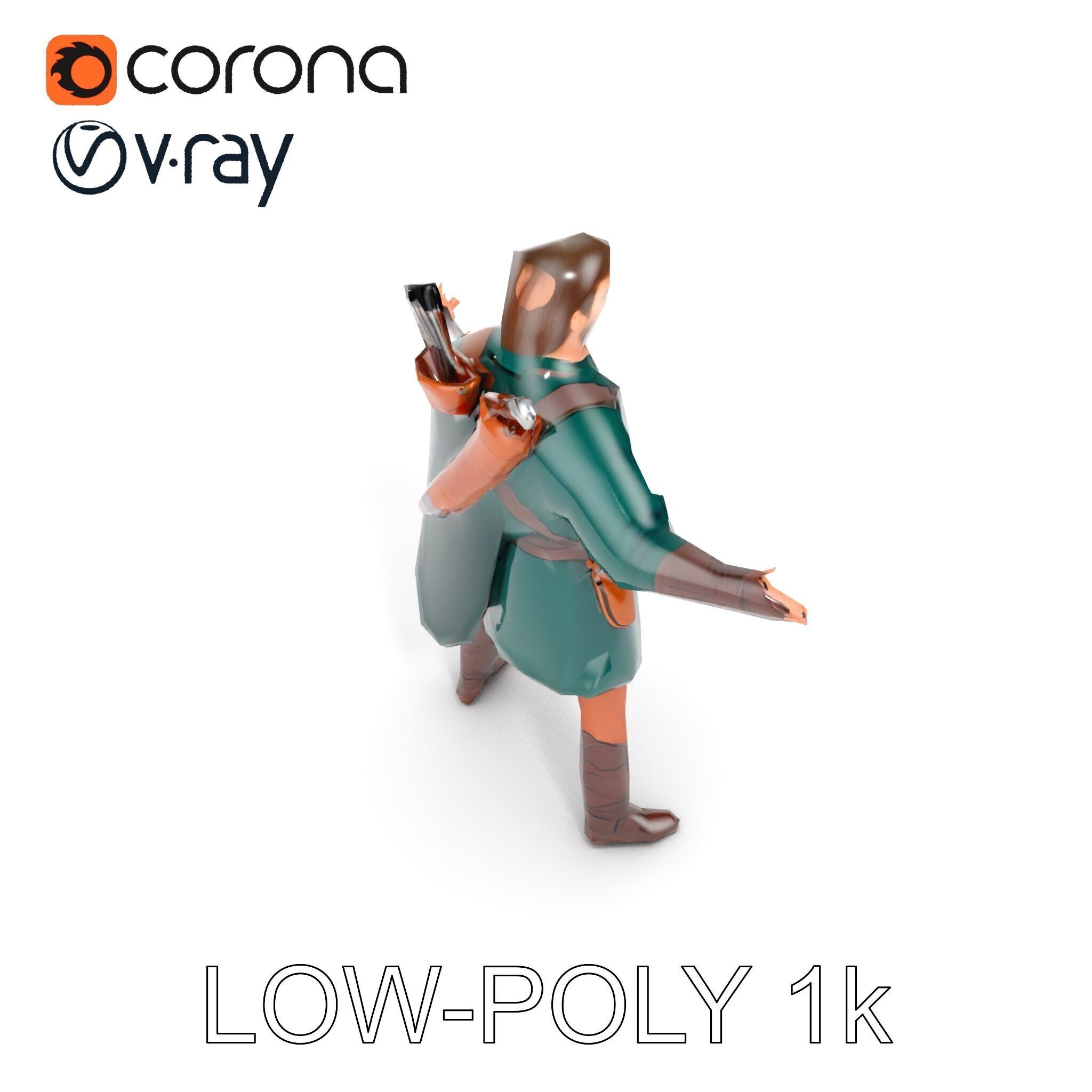 Forest Archer Hero Rigged and Animated D Character Model Low-poly 3D model_17