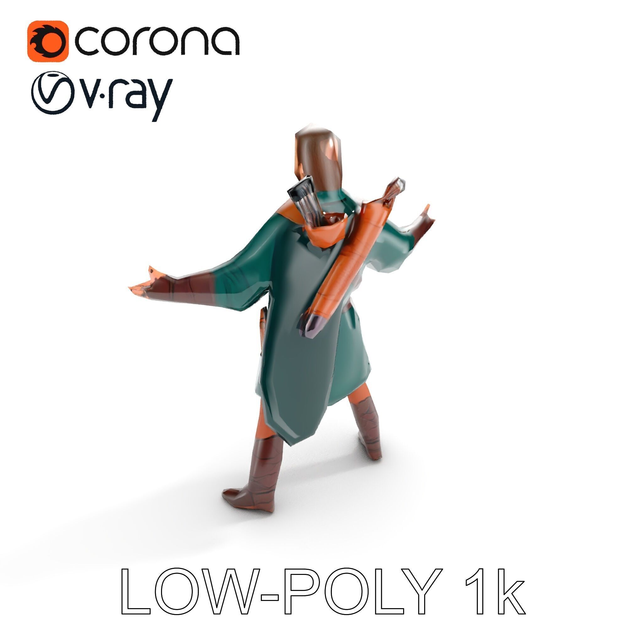 Forest Archer Hero Rigged and Animated D Character Model Low-poly 3D model_14
