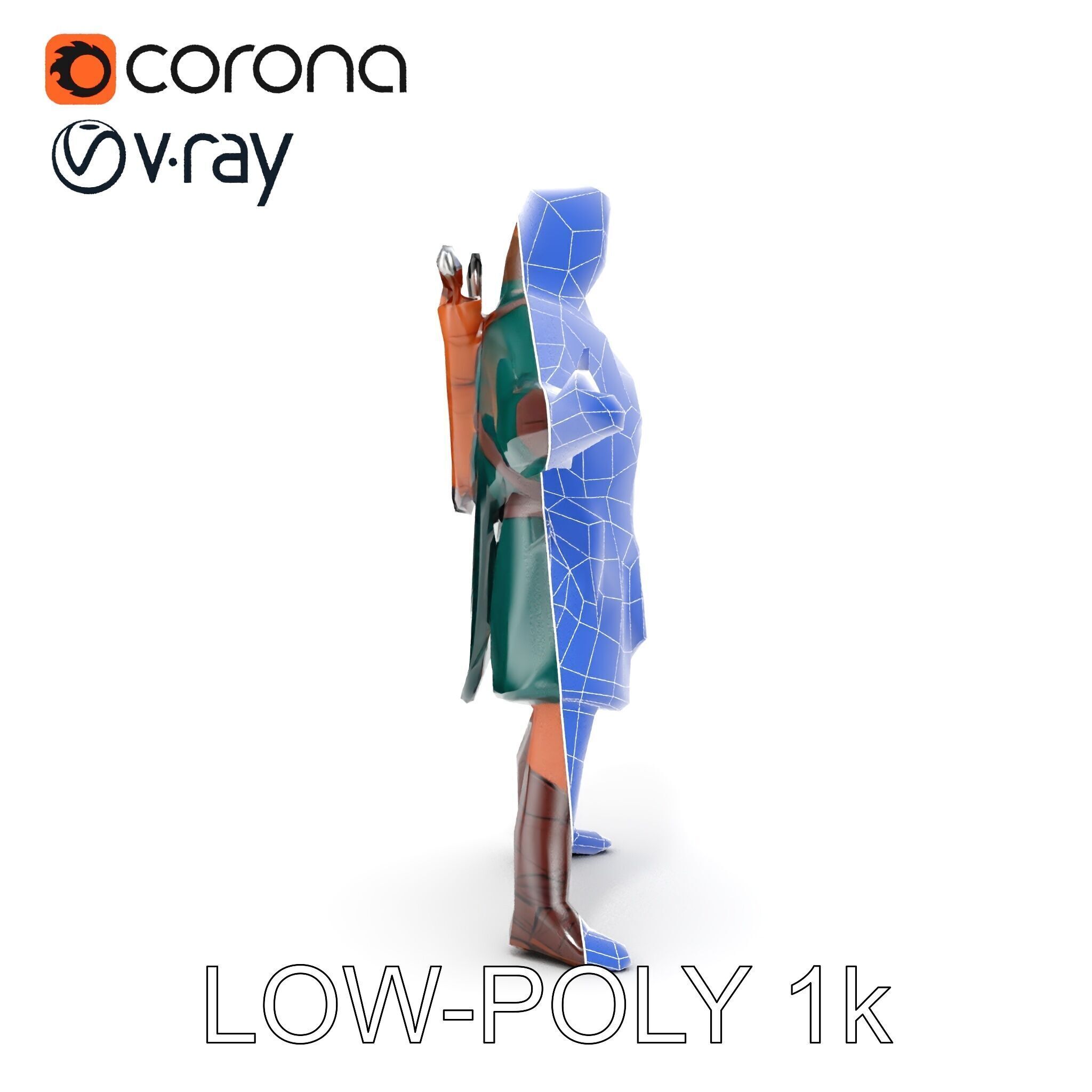 Forest Archer Hero Rigged and Animated D Character Model Low-poly 3D model_26