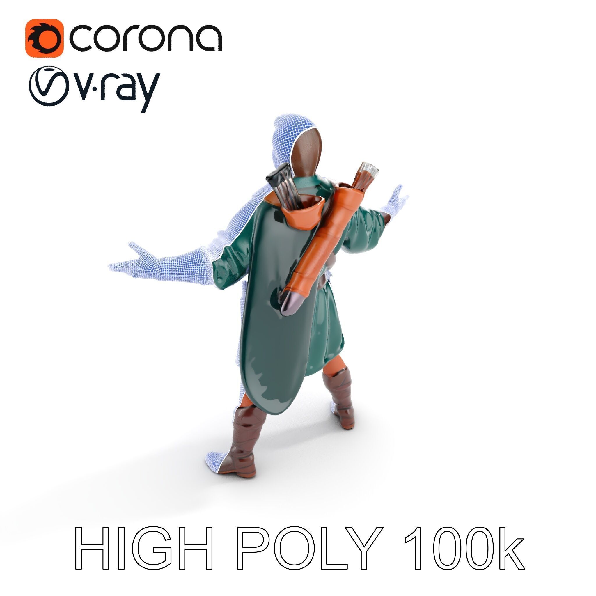 Forest Archer Hero Rigged and Animated D Character Model Low-poly 3D model_21