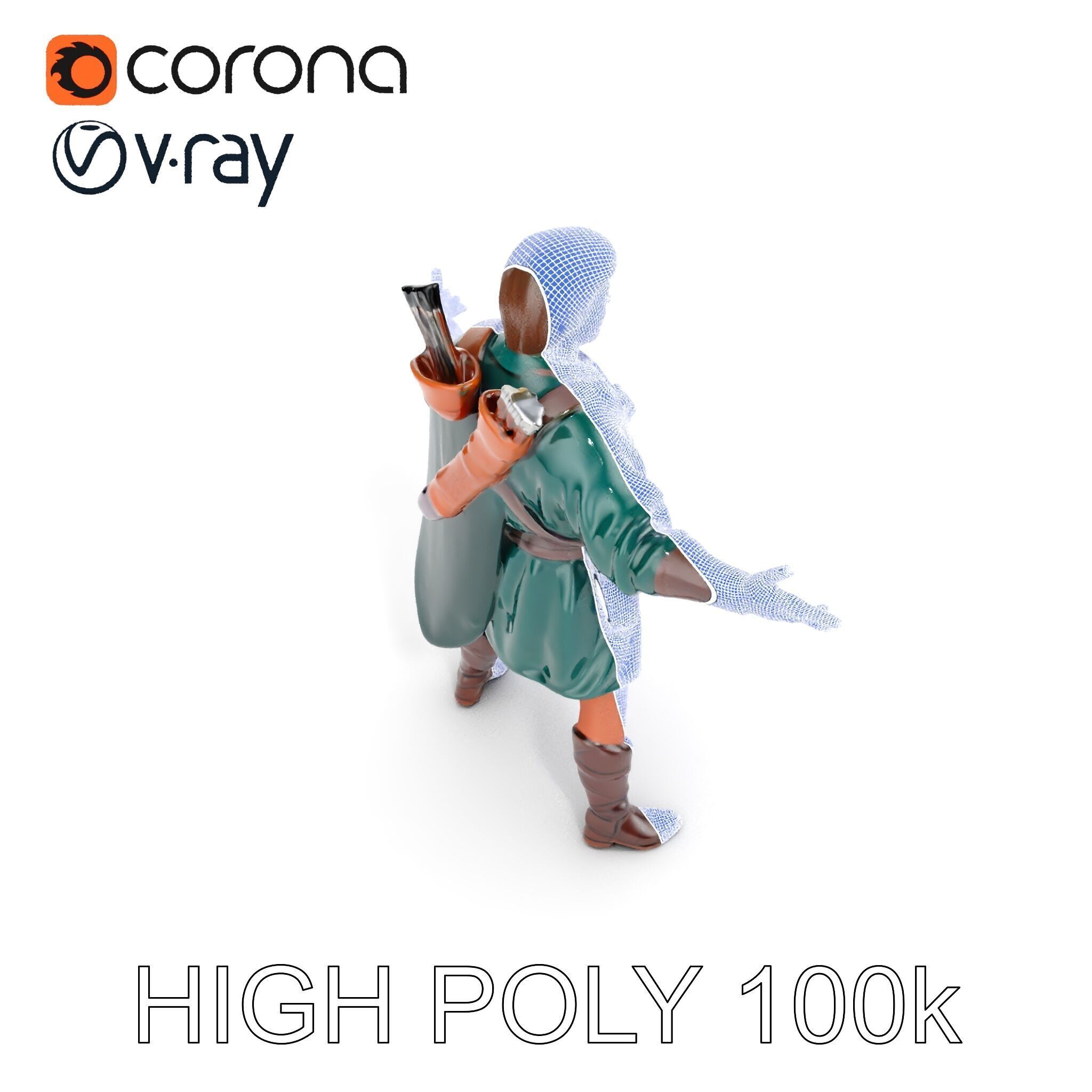Forest Archer Hero Rigged and Animated D Character Model Low-poly 3D model_18