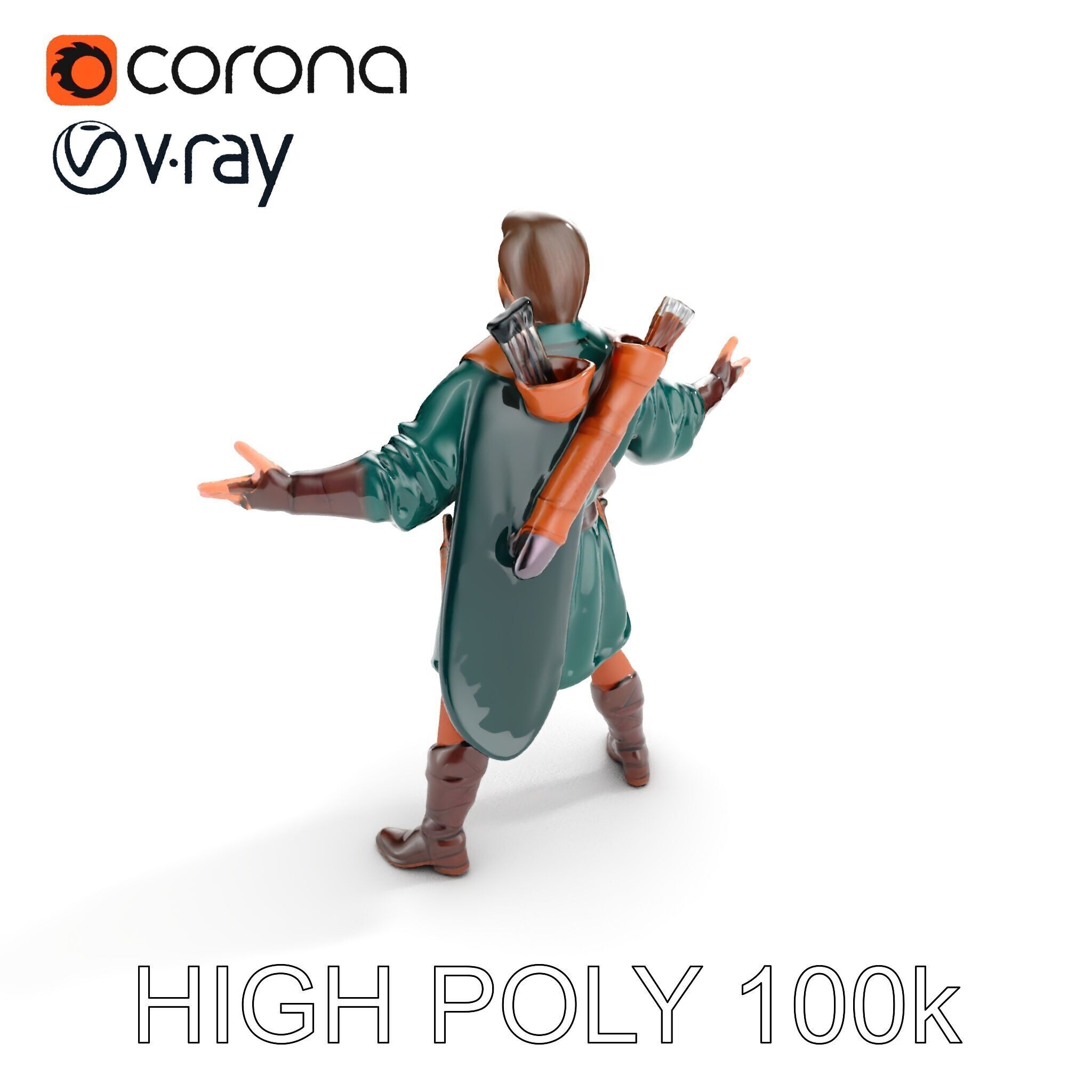 Forest Archer Hero Rigged and Animated D Character Model Low-poly 3D model_15