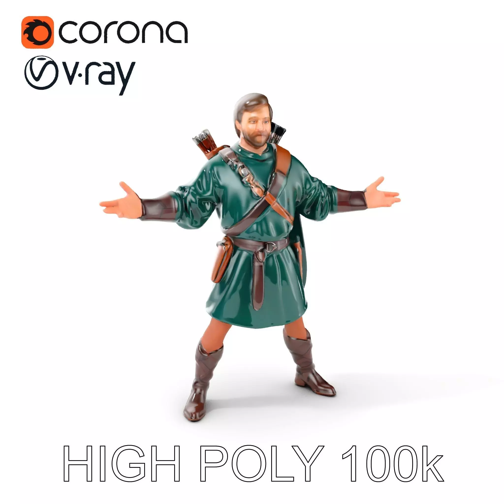 Forest Archer Hero Rigged and Animated D Character Model Low-poly 3D model_0