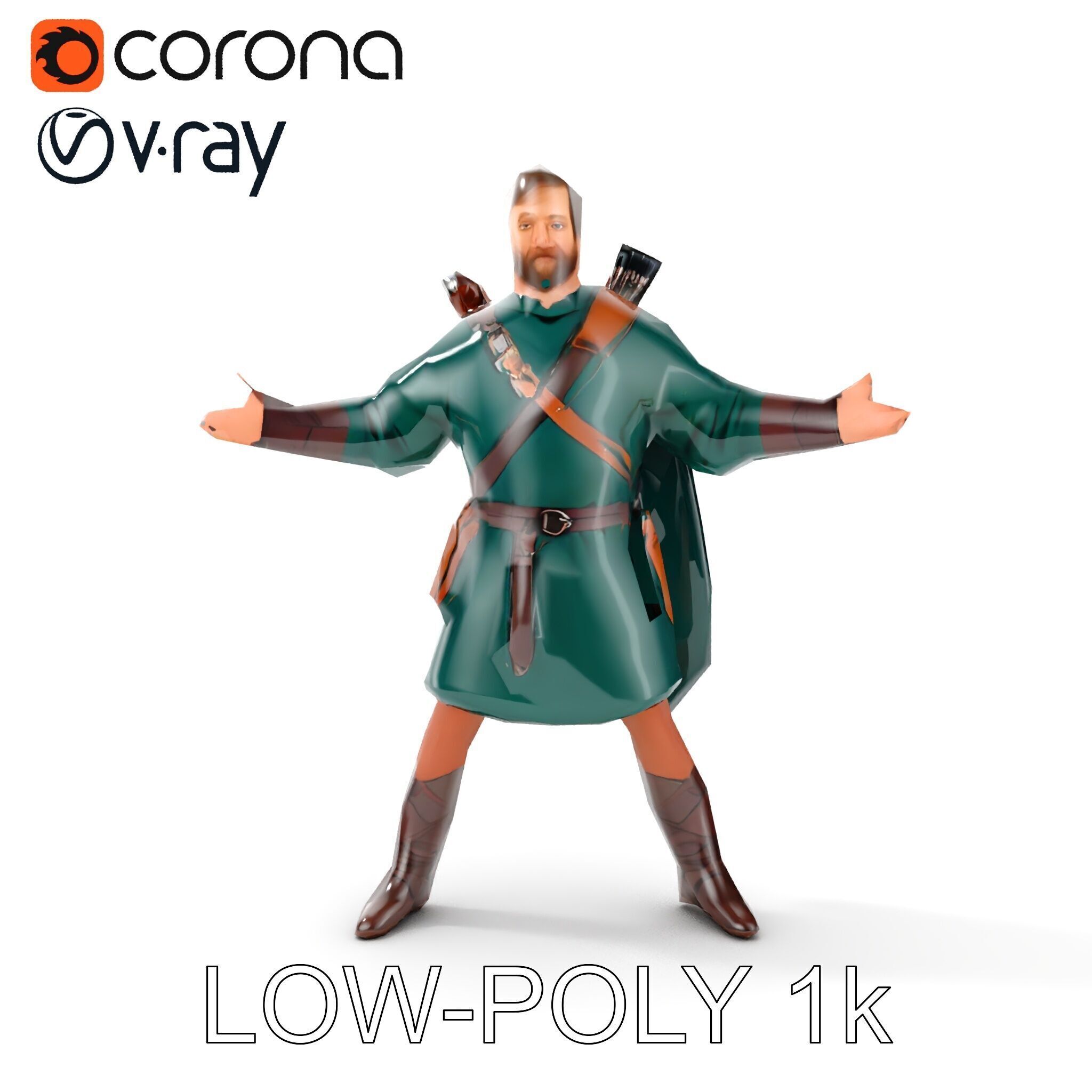 Forest Archer Hero Rigged and Animated D Character Model Low-poly 3D model_11