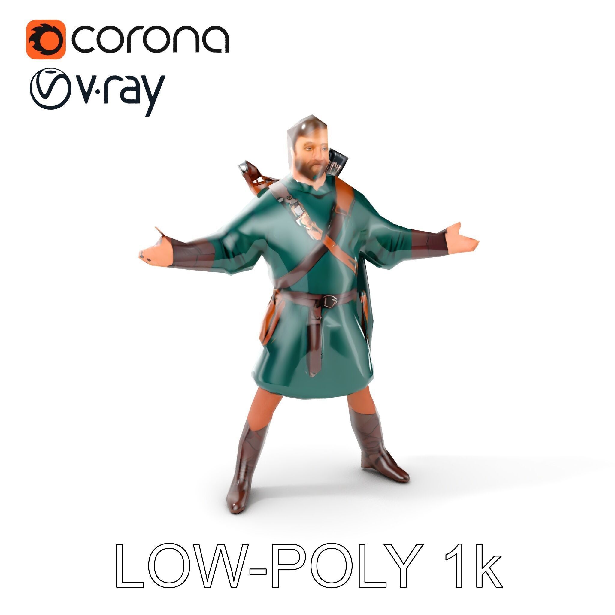Forest Archer Hero Rigged and Animated D Character Model Low-poly 3D model_7