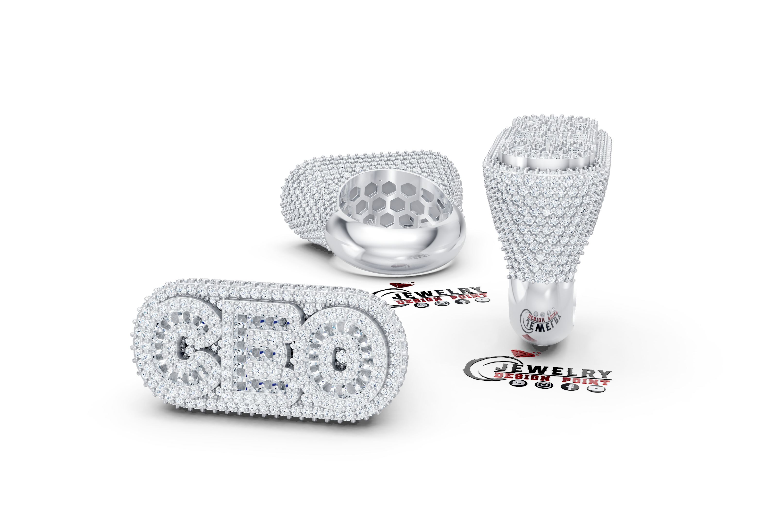 Custom CEO Double Layer Diamond Ring - BOSS Ring 3D print model_3