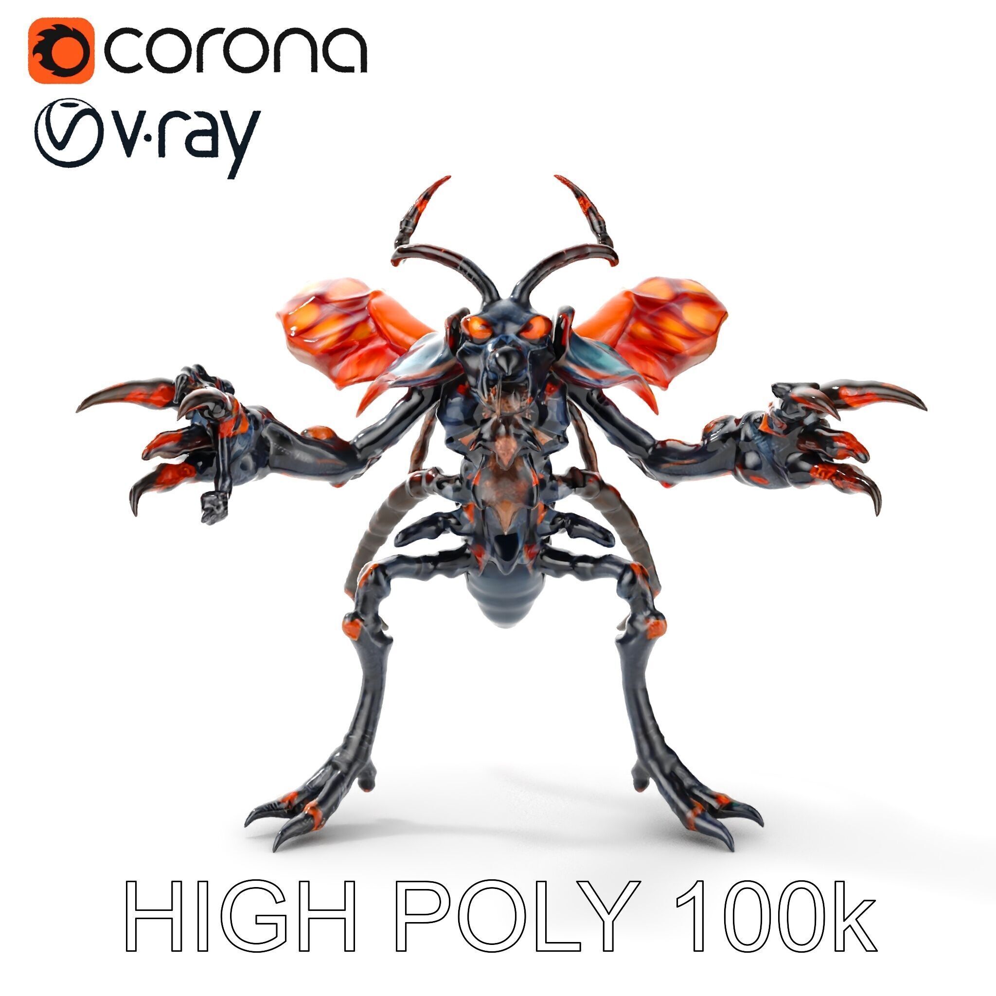 Alien Insectoid Warrior Rigged and Animated Character Model Low-poly 3D model_18