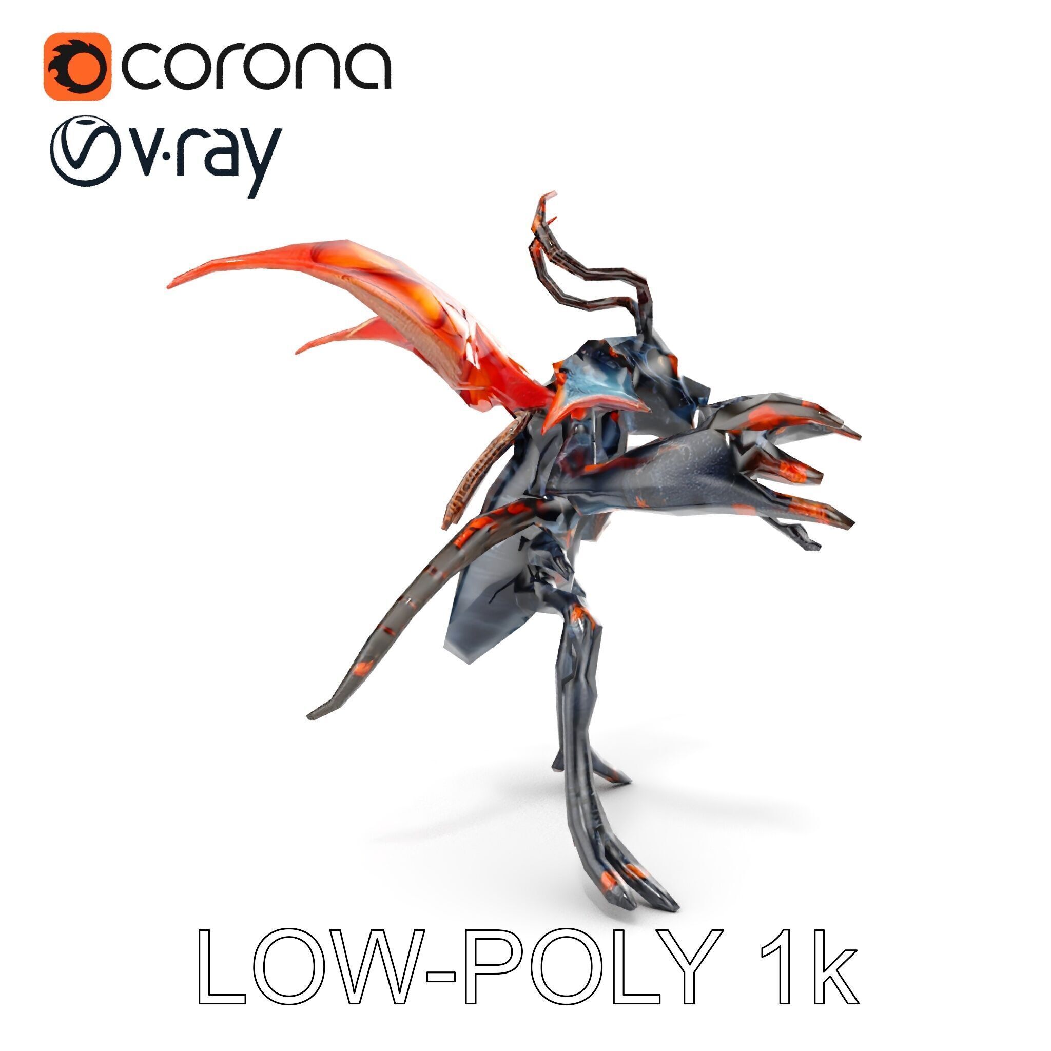 Alien Insectoid Warrior Rigged and Animated Character Model Low-poly 3D model_28