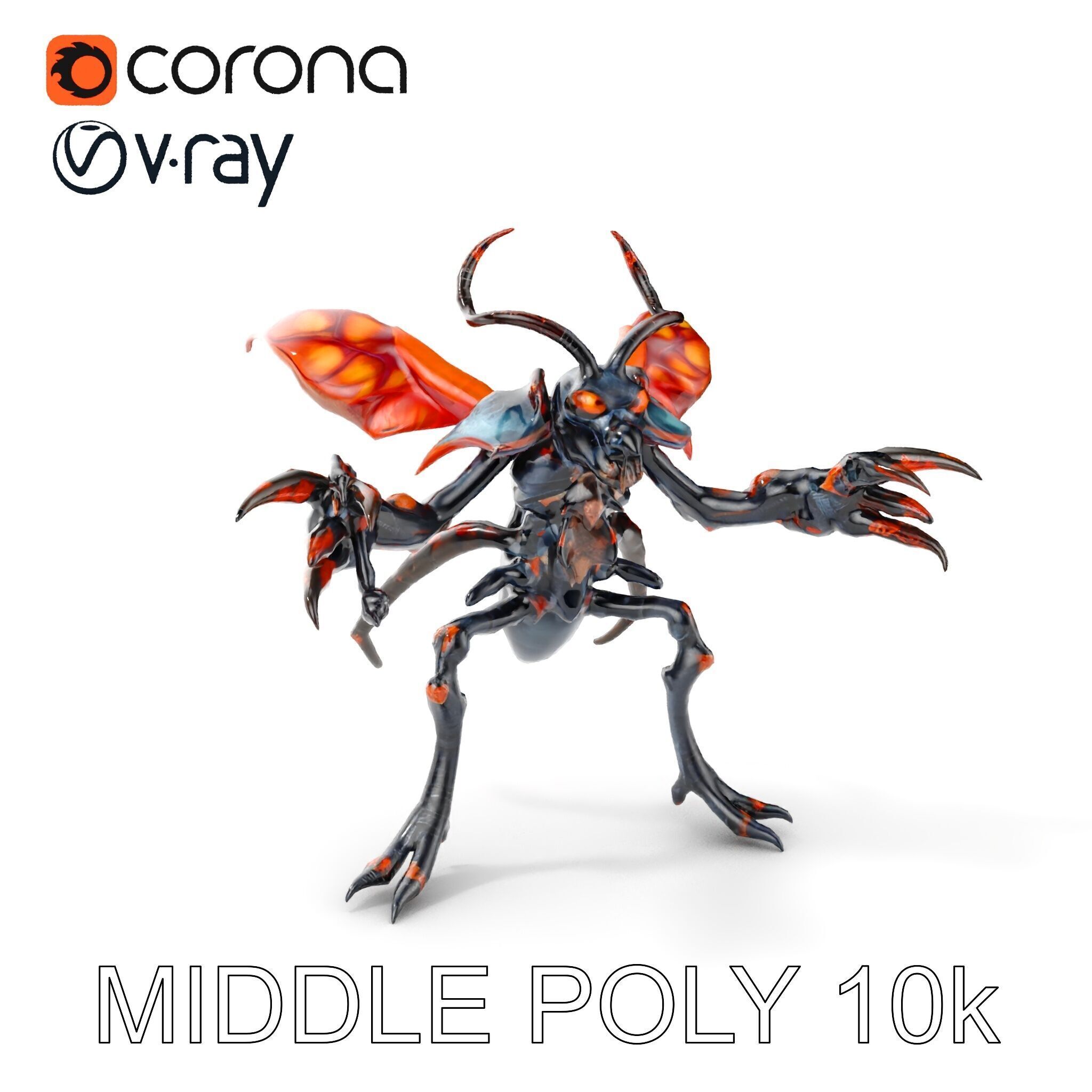 Alien Insectoid Warrior Rigged and Animated Character Model Low-poly 3D model_16