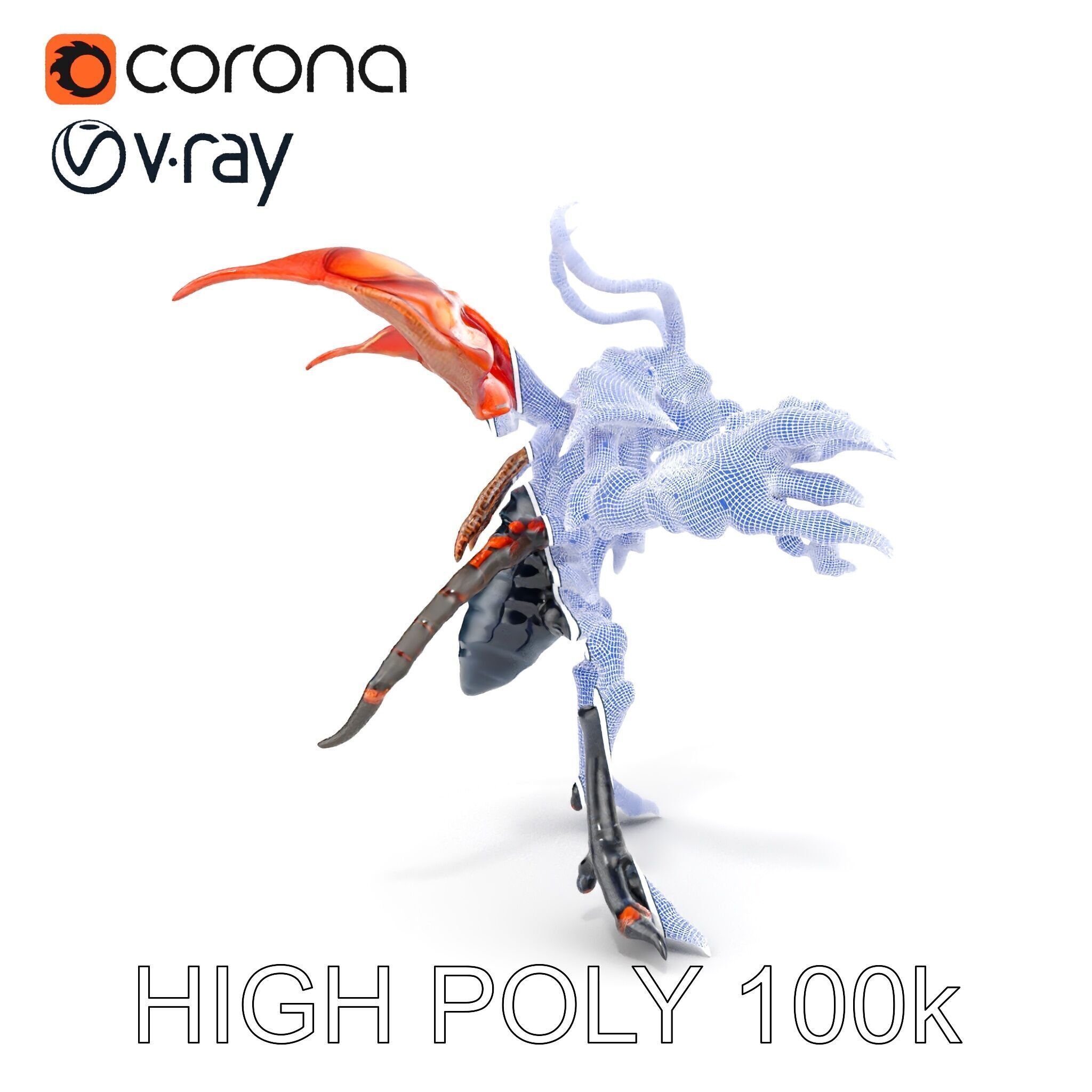 Alien Insectoid Warrior Rigged and Animated Character Model Low-poly 3D model_35