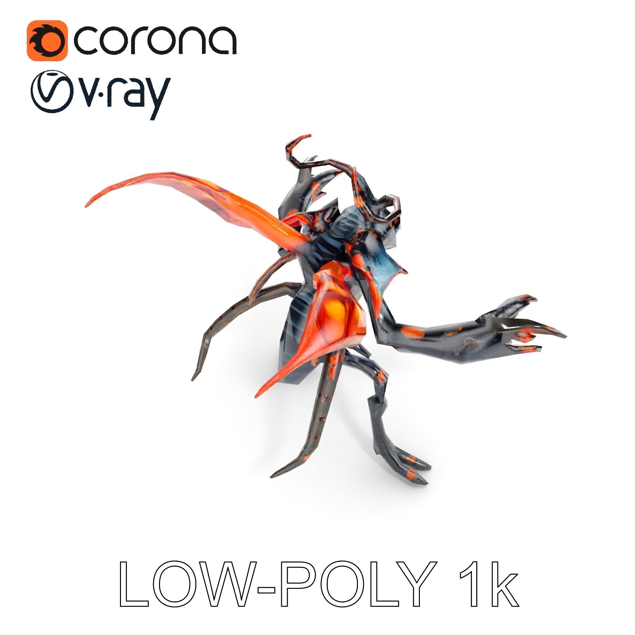 Alien Insectoid Warrior Rigged and Animated Character Model Low-poly 3D model_15
