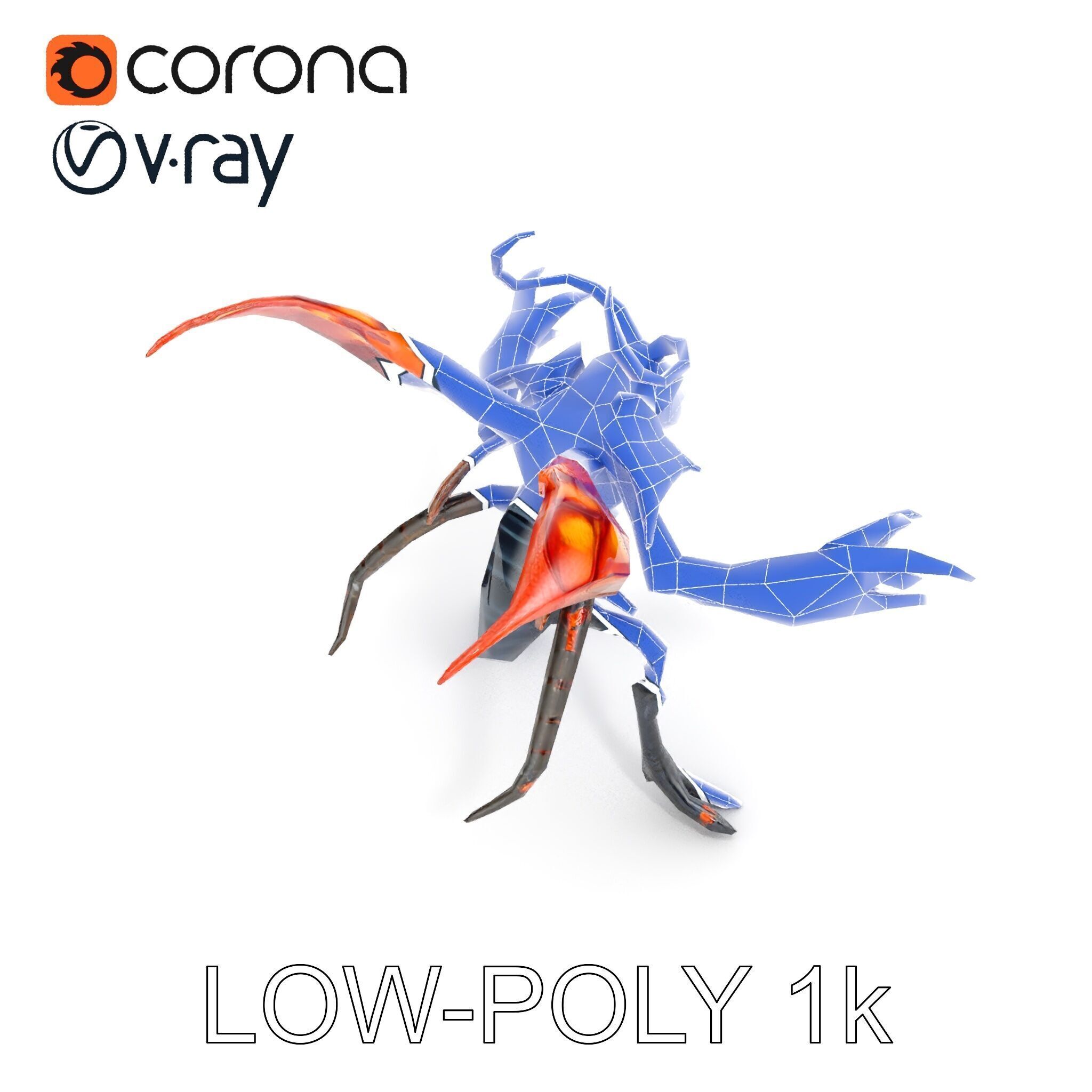 Alien Insectoid Warrior Rigged and Animated Character Model Low-poly 3D model_20