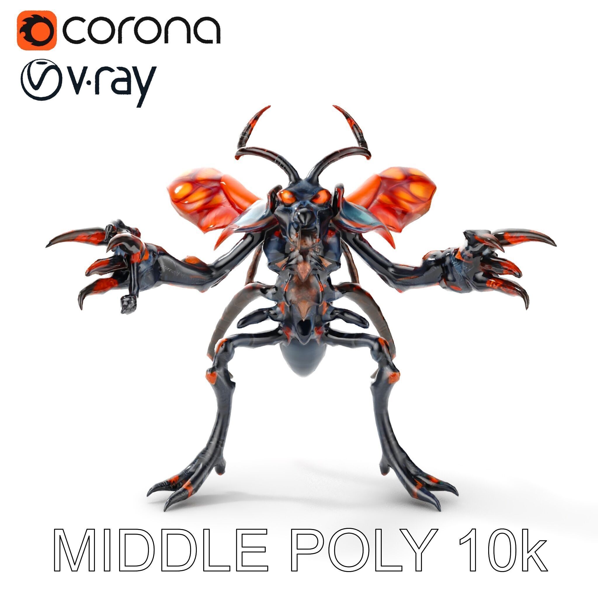 Alien Insectoid Warrior Rigged and Animated Character Model Low-poly 3D model_14