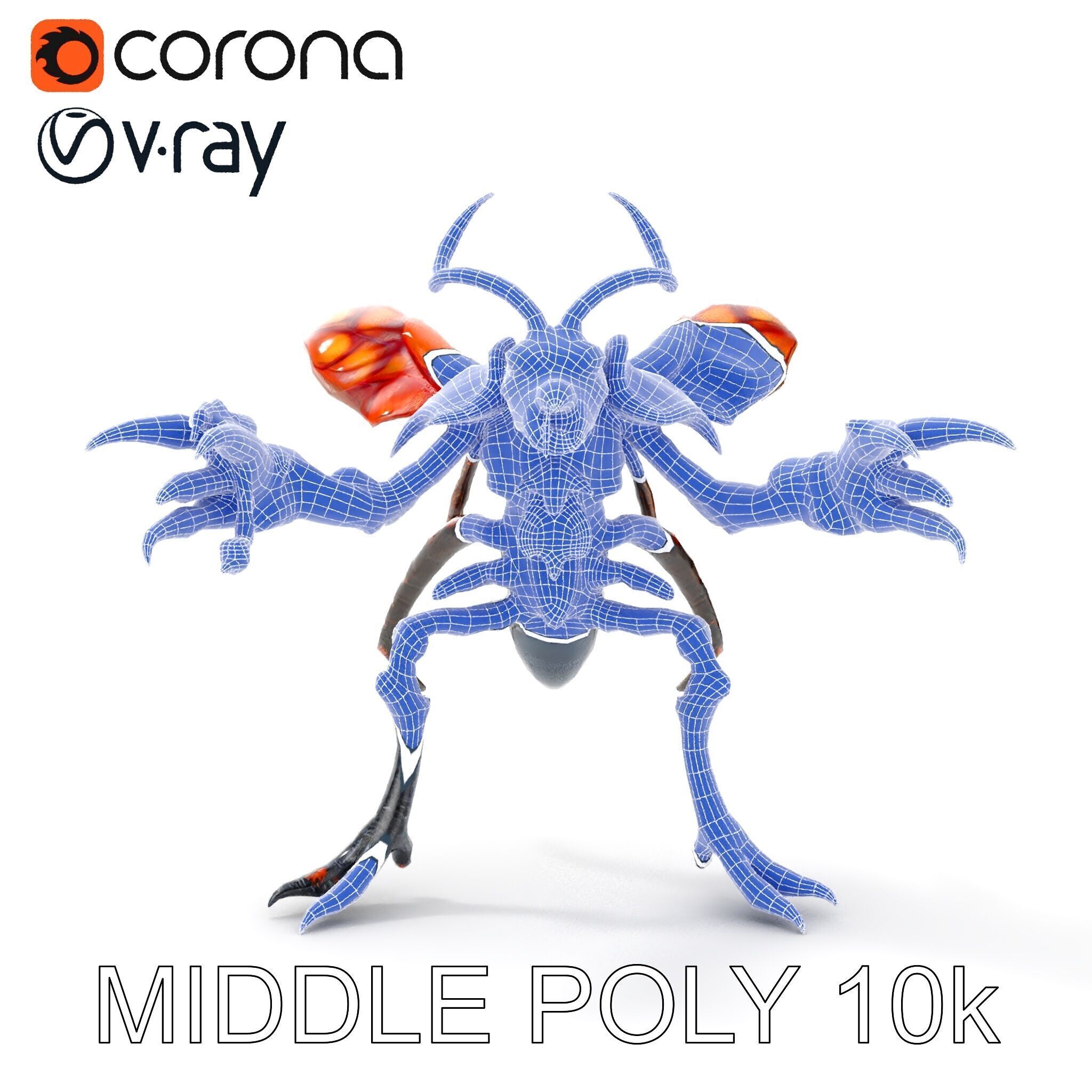 Alien Insectoid Warrior Rigged and Animated Character Model Low-poly 3D model_36