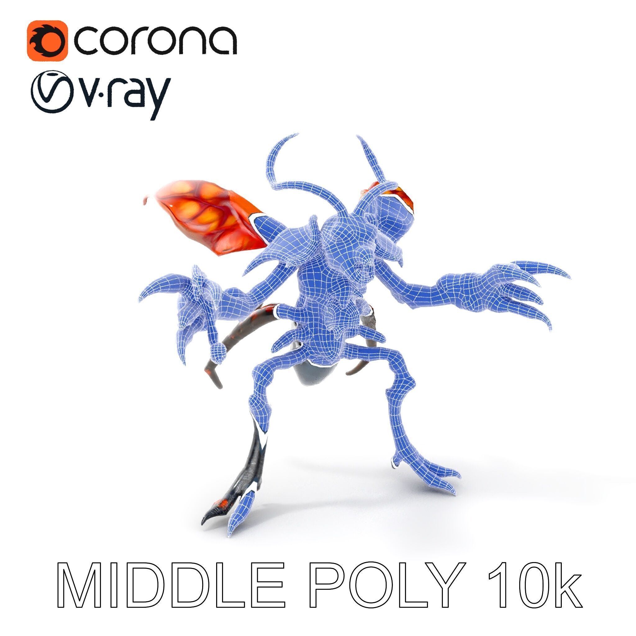 Alien Insectoid Warrior Rigged and Animated Character Model Low-poly 3D model_25