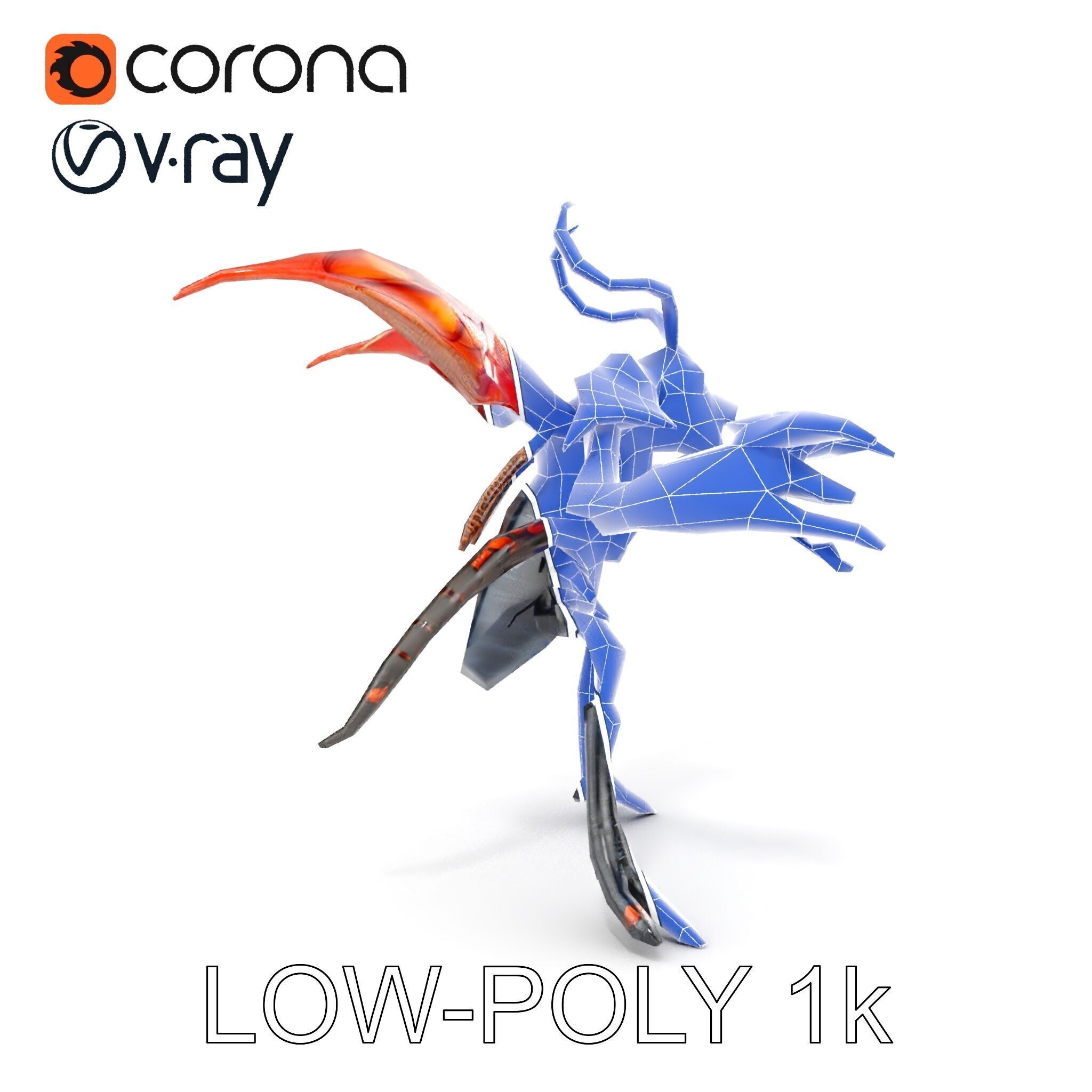 Alien Insectoid Warrior Rigged and Animated Character Model Low-poly 3D model_23