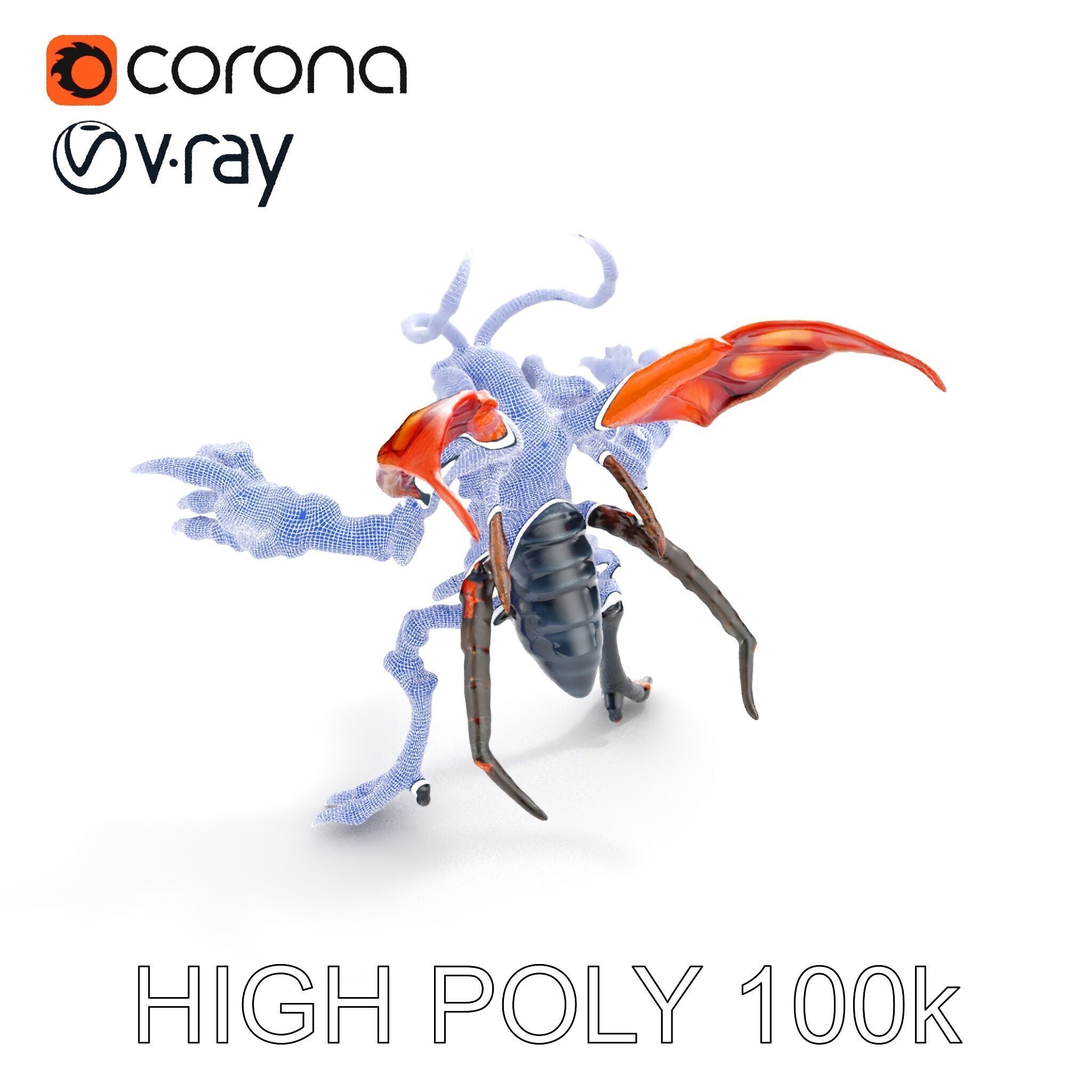 Alien Insectoid Warrior Rigged and Animated Character Model Low-poly 3D model_29