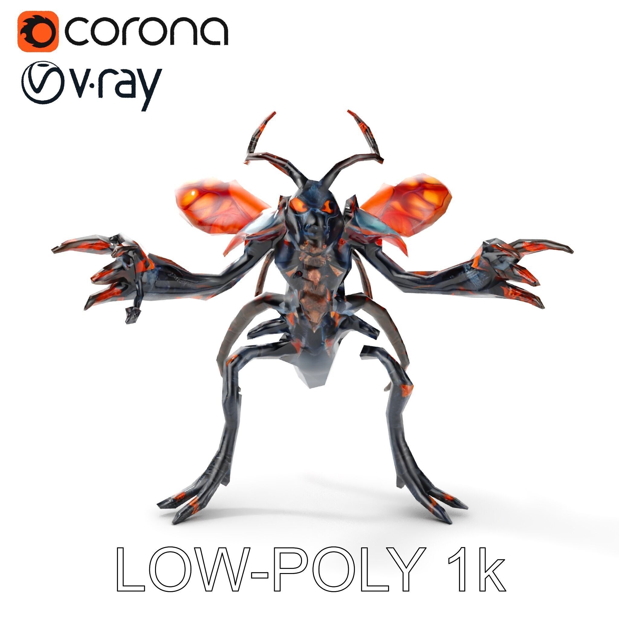 Alien Insectoid Warrior Rigged and Animated Character Model Low-poly 3D model_17