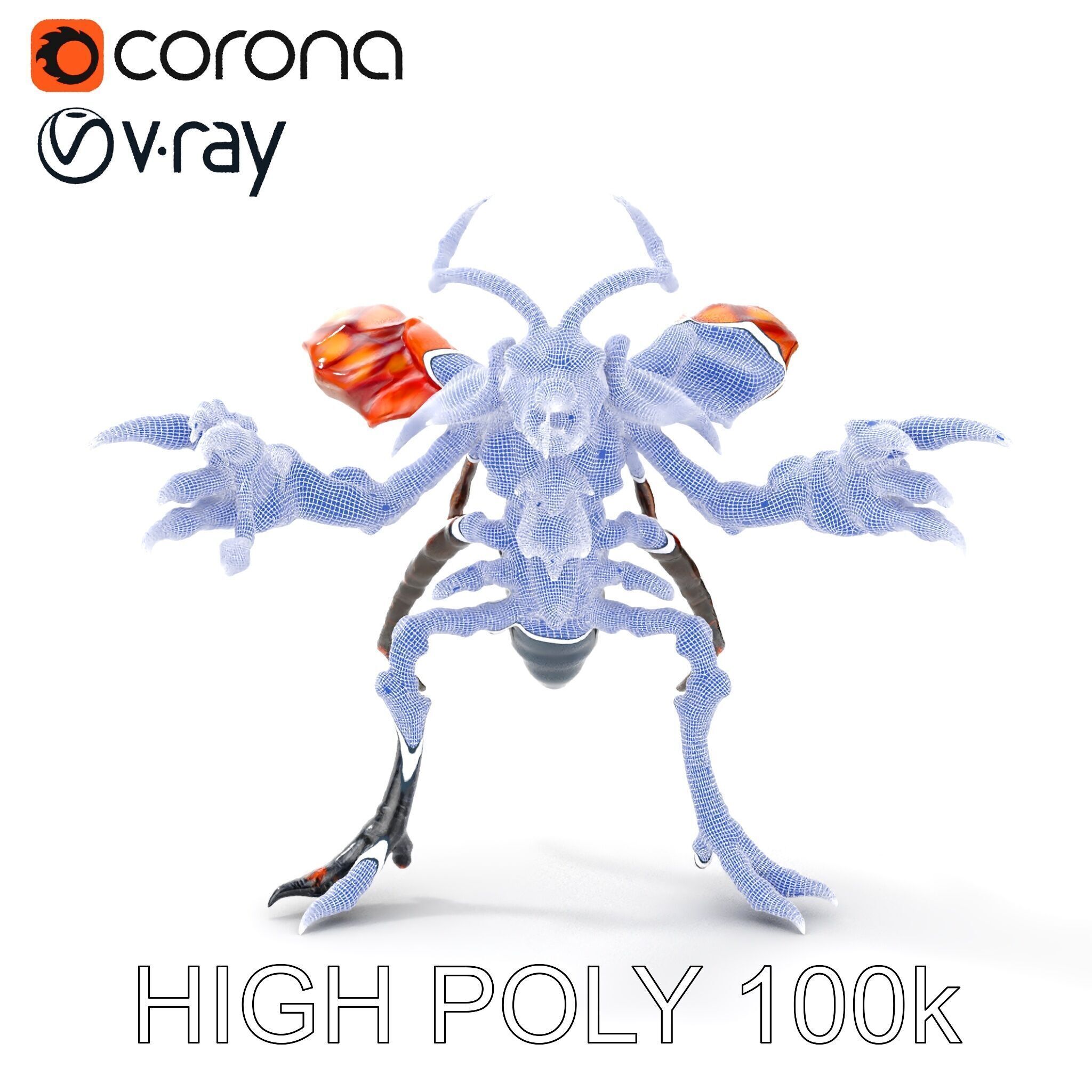 Alien Insectoid Warrior Rigged and Animated Character Model Low-poly 3D model_24