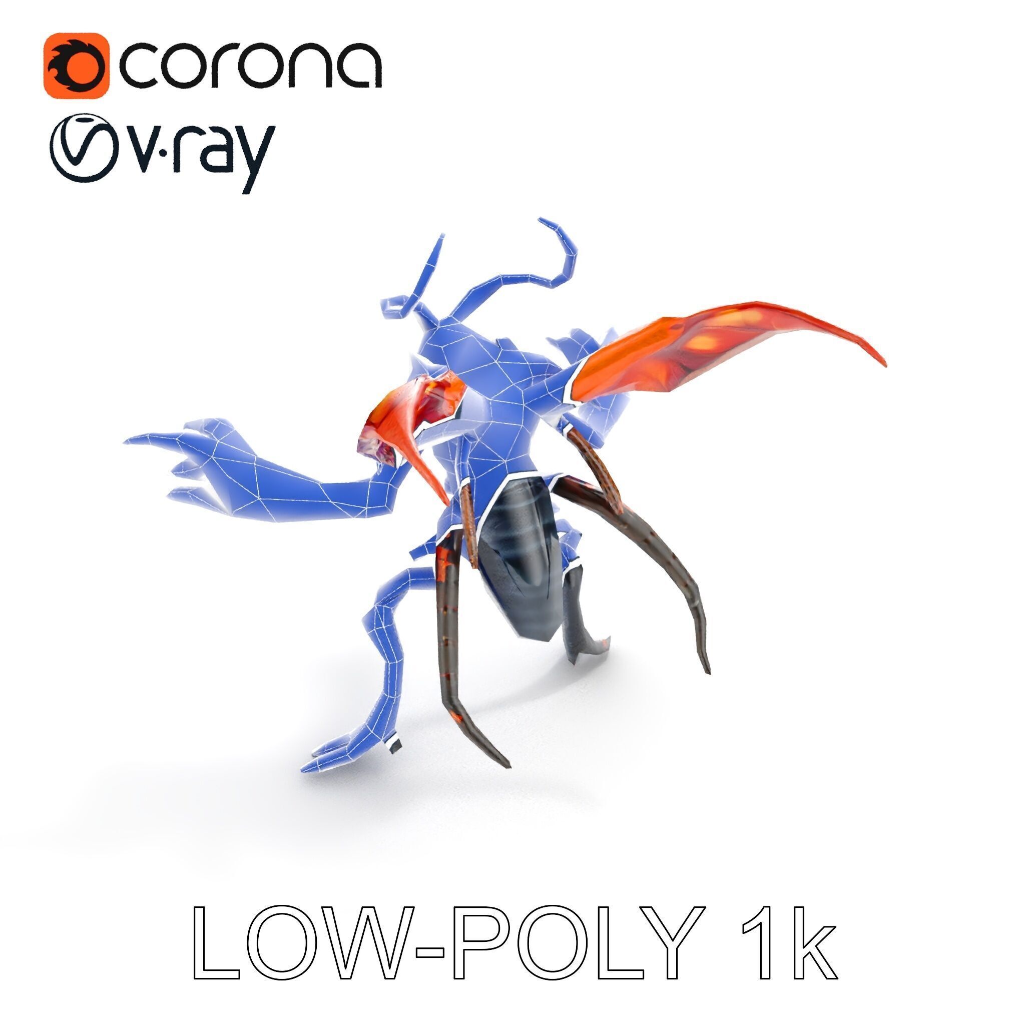 Alien Insectoid Warrior Rigged and Animated Character Model Low-poly 3D model_26