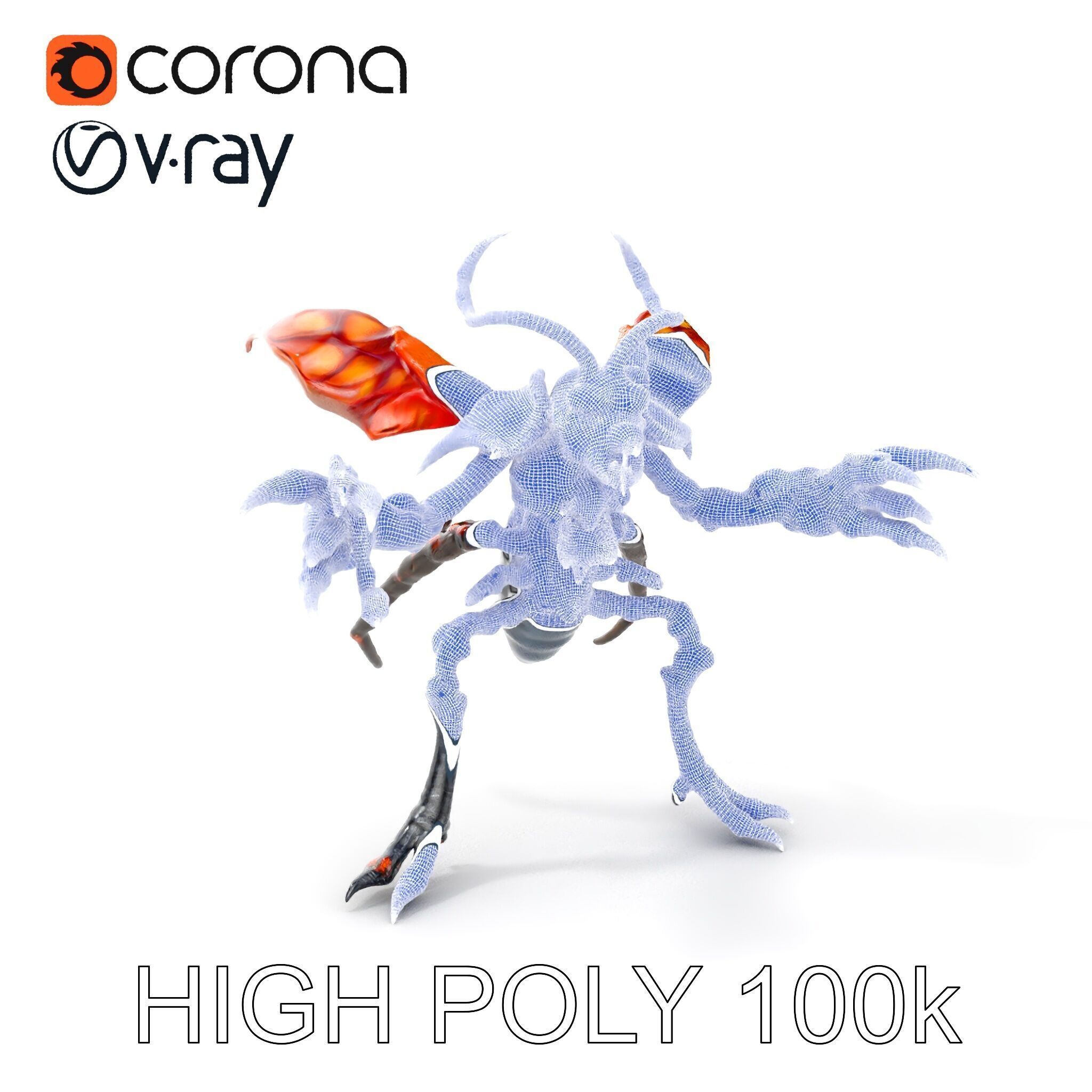 Alien Insectoid Warrior Rigged and Animated Character Model Low-poly 3D model_4