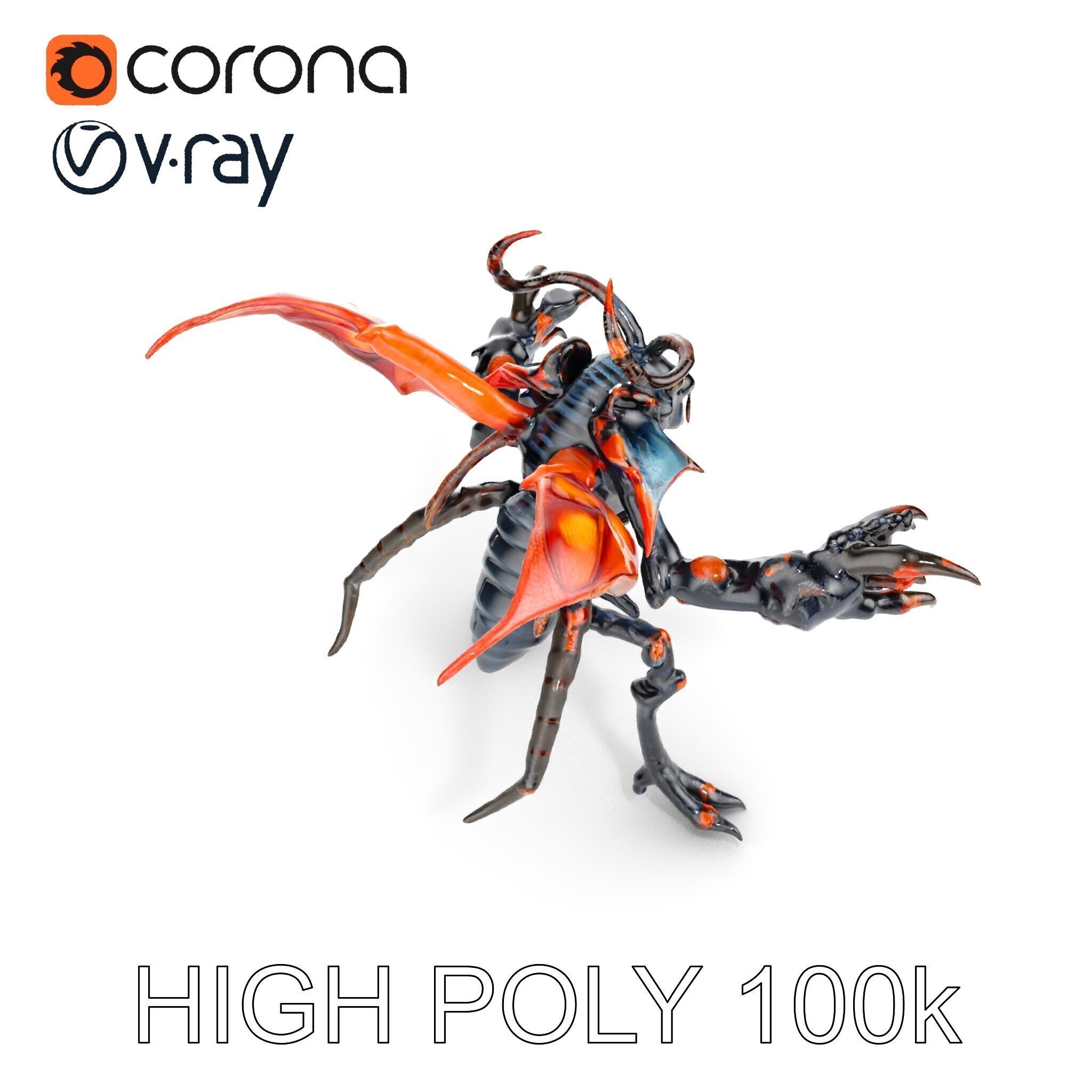 Alien Insectoid Warrior Rigged and Animated Character Model Low-poly 3D model_13