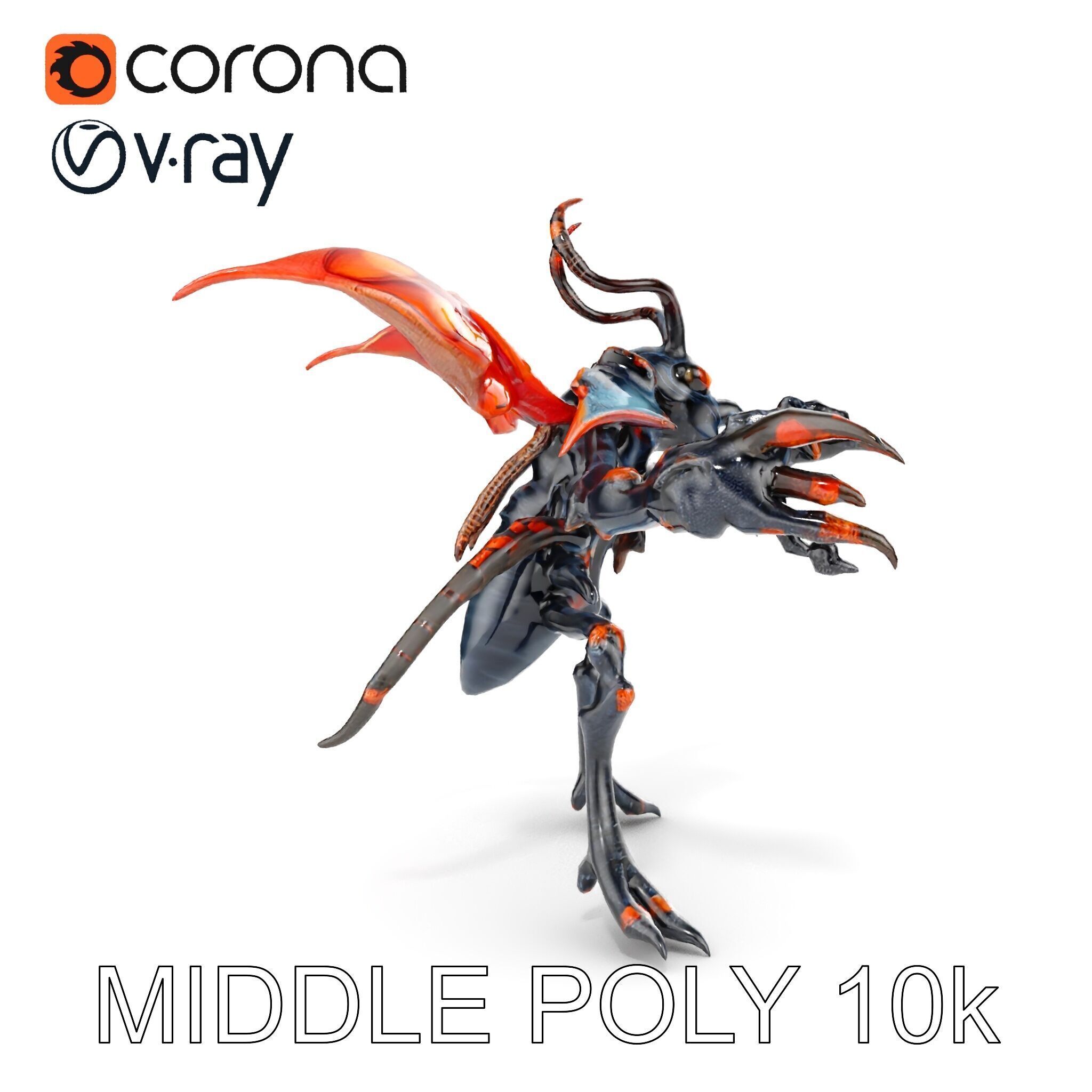 Alien Insectoid Warrior Rigged and Animated Character Model Low-poly 3D model_11