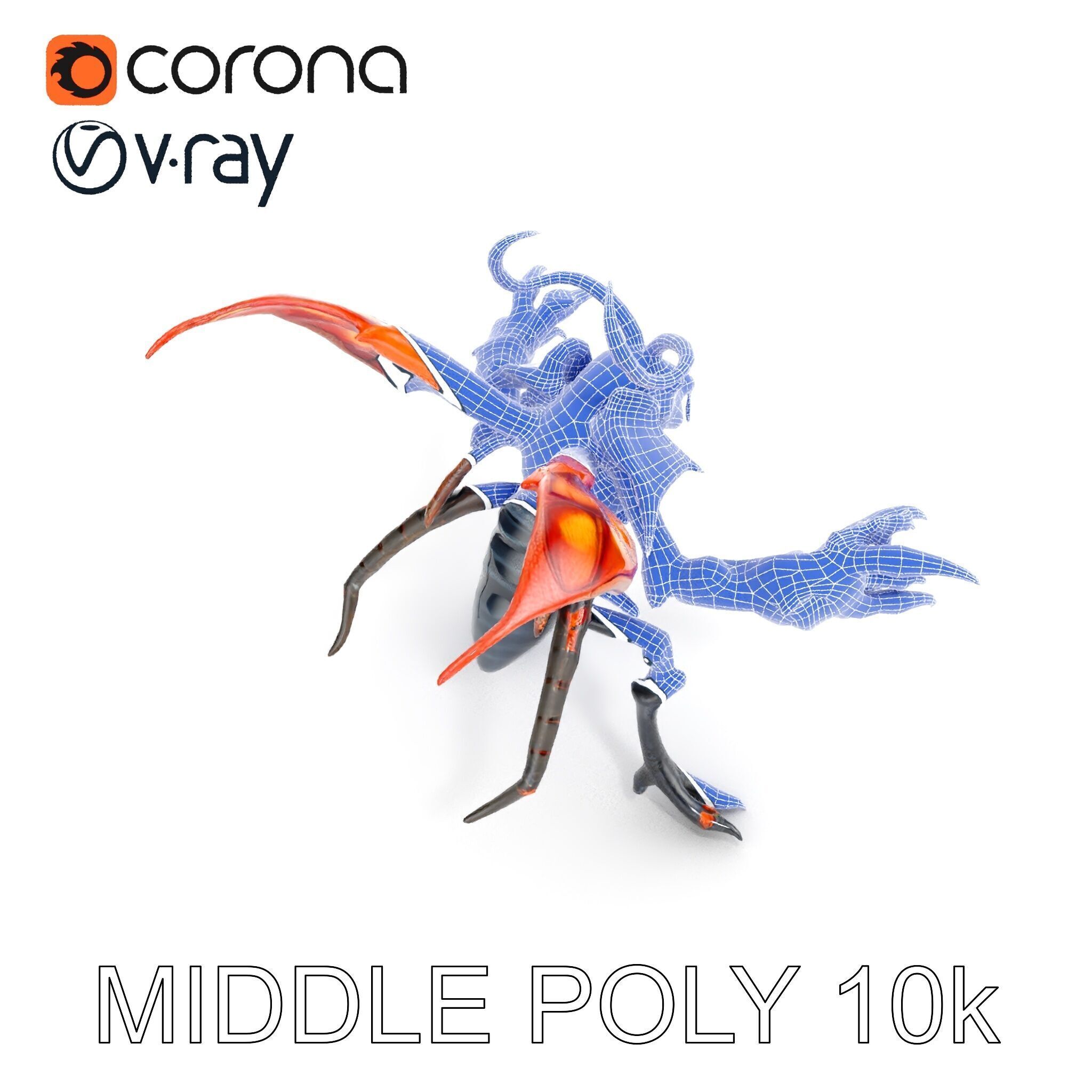 Alien Insectoid Warrior Rigged and Animated Character Model Low-poly 3D model_27