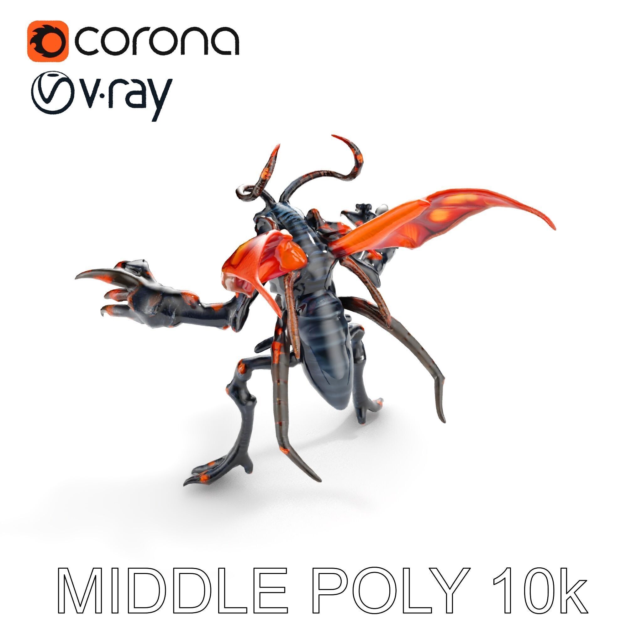 Alien Insectoid Warrior Rigged and Animated Character Model Low-poly 3D model_22