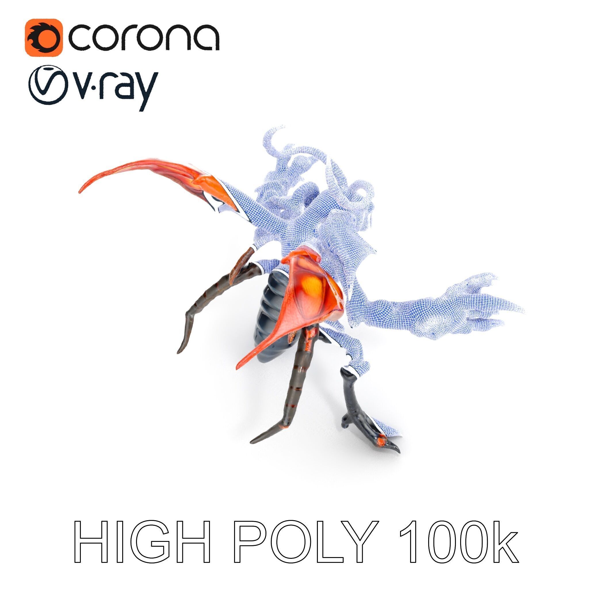 Alien Insectoid Warrior Rigged and Animated Character Model Low-poly 3D model_21