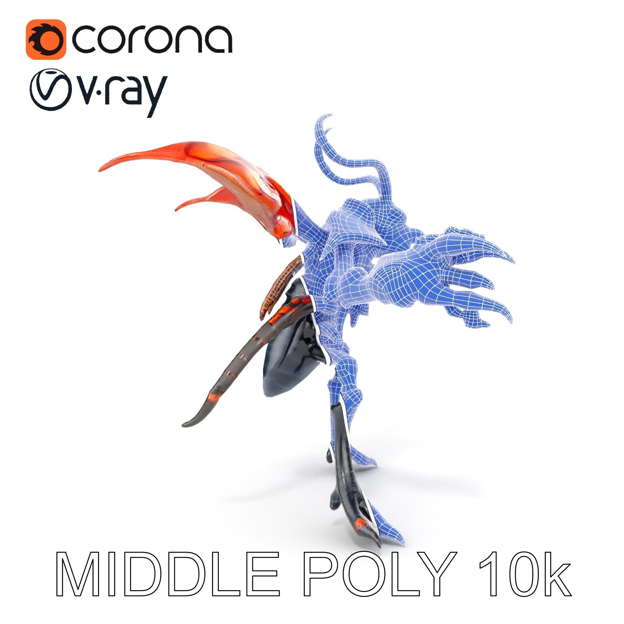 Alien Insectoid Warrior Rigged and Animated Character Model Low-poly 3D model_30