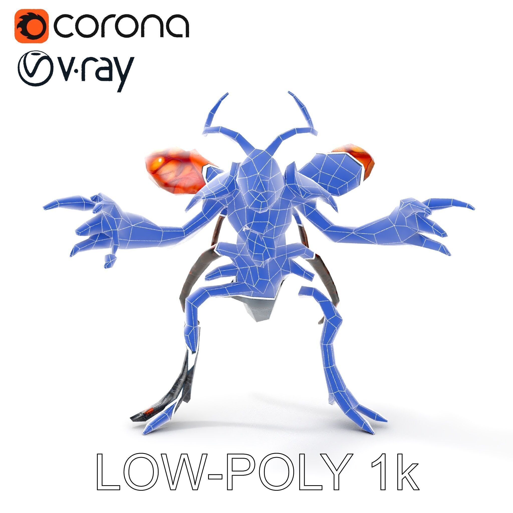 Alien Insectoid Warrior Rigged and Animated Character Model Low-poly 3D model_31