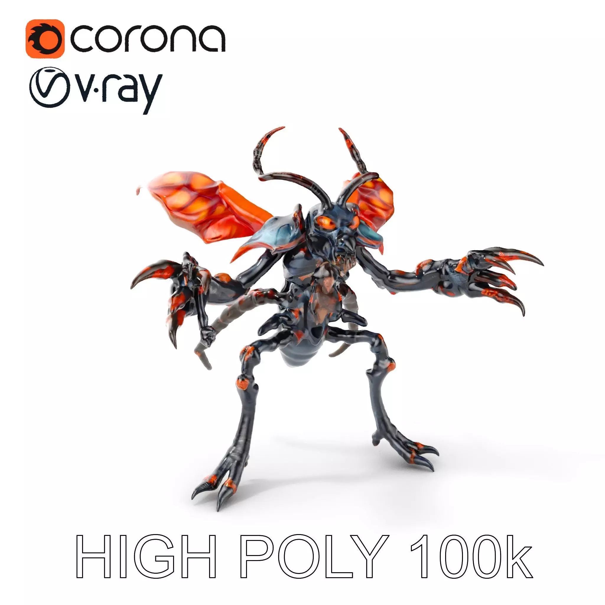 Alien Insectoid Warrior Rigged and Animated Character Model Low-poly 3D model_0
