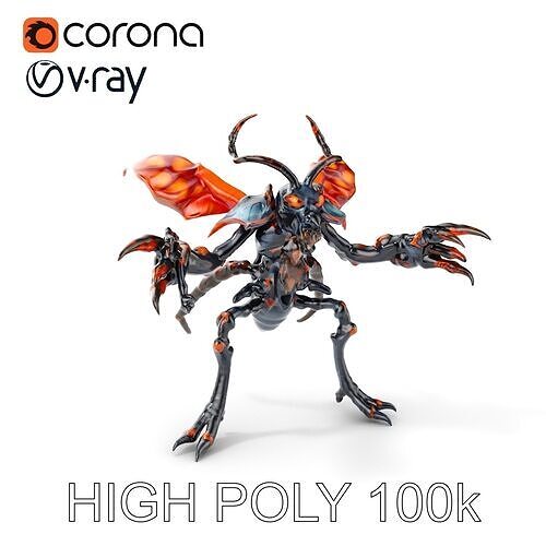 Alien Insectoid Warrior Rigged and Animated Character Model Low-poly 3D model