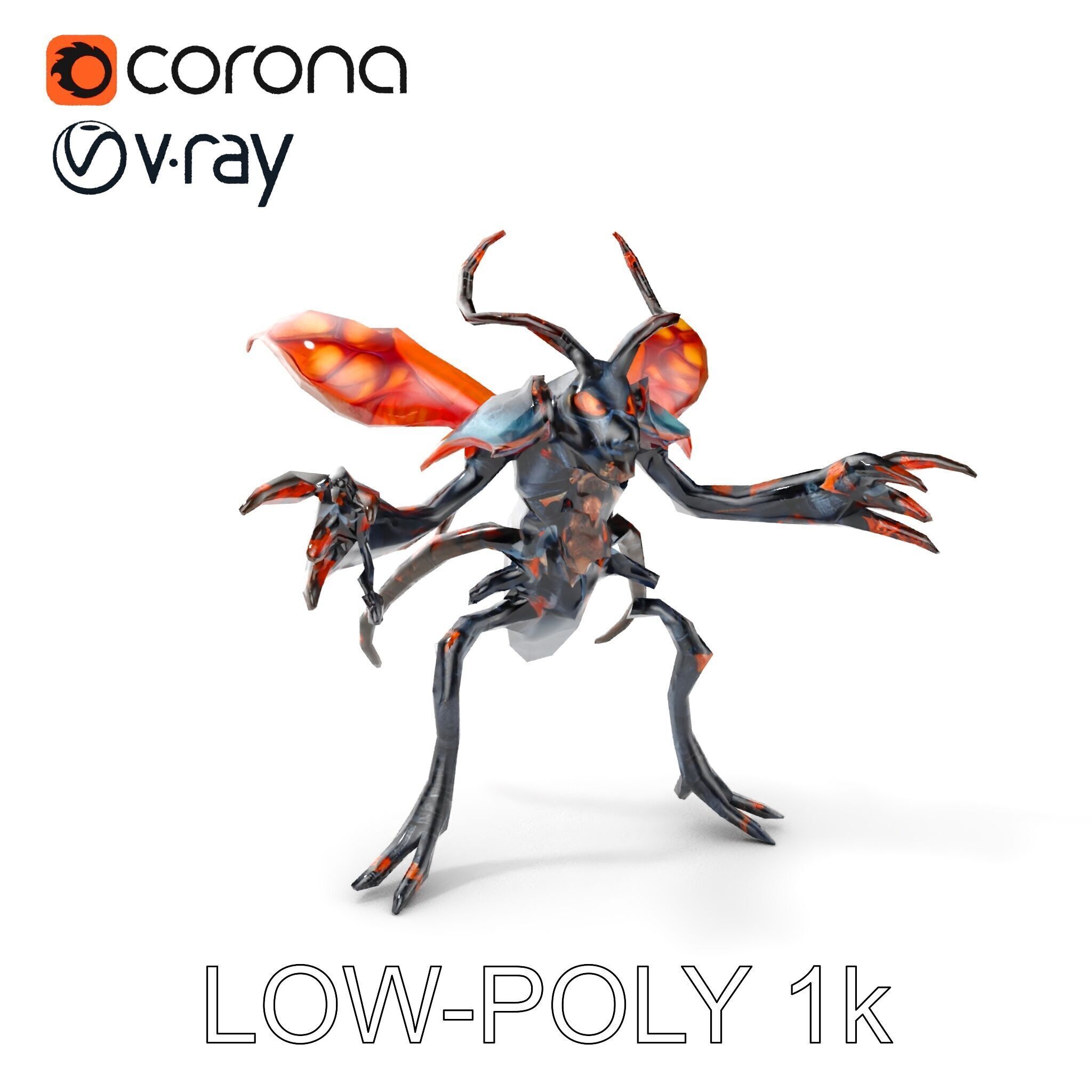 Alien Insectoid Warrior Rigged and Animated Character Model Low-poly 3D model_12