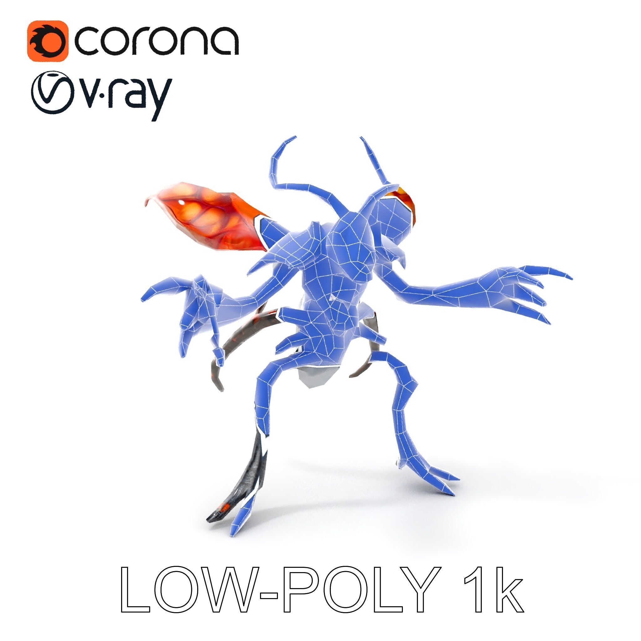 Alien Insectoid Warrior Rigged and Animated Character Model Low-poly 3D model_7