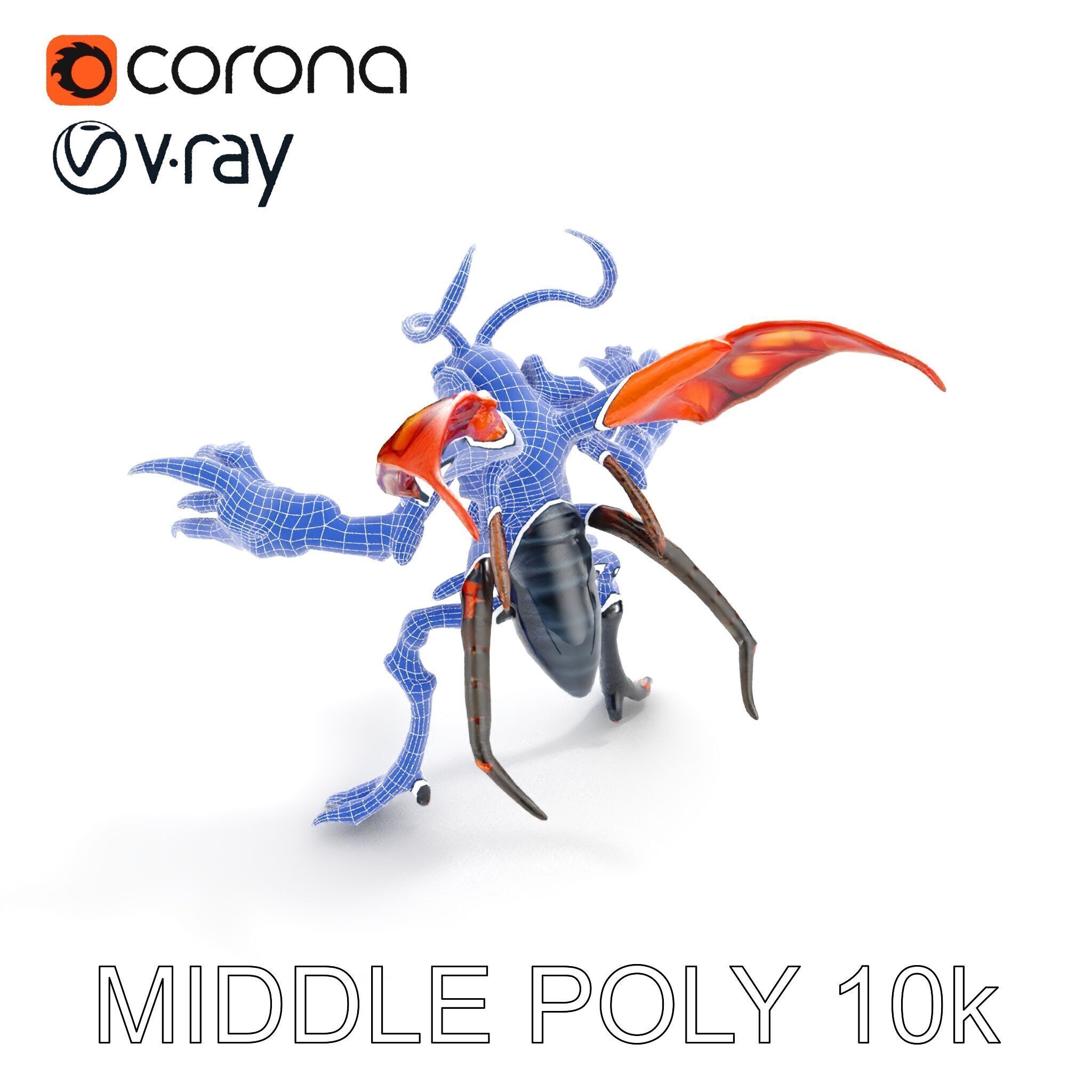 Alien Insectoid Warrior Rigged and Animated Character Model Low-poly 3D model_33