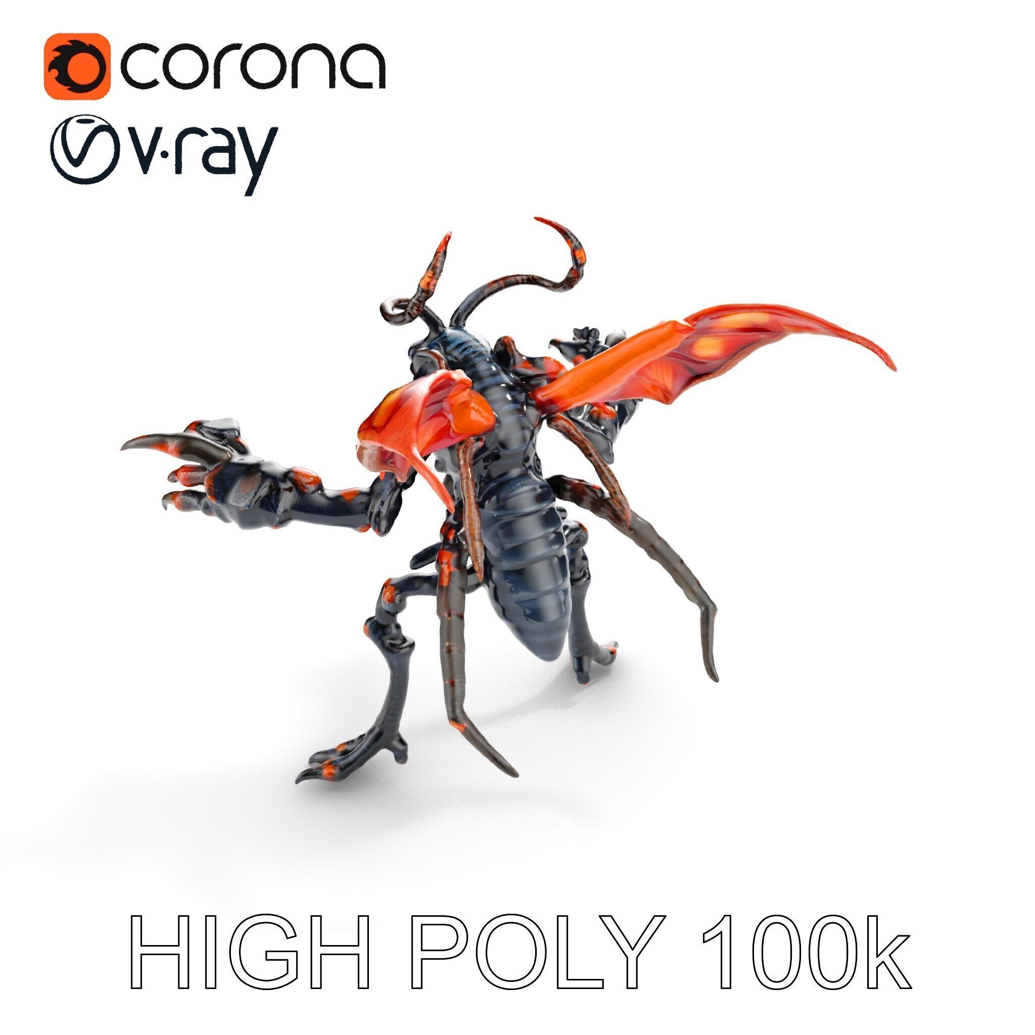 Alien Insectoid Warrior Rigged and Animated Character Model Low-poly 3D model_10