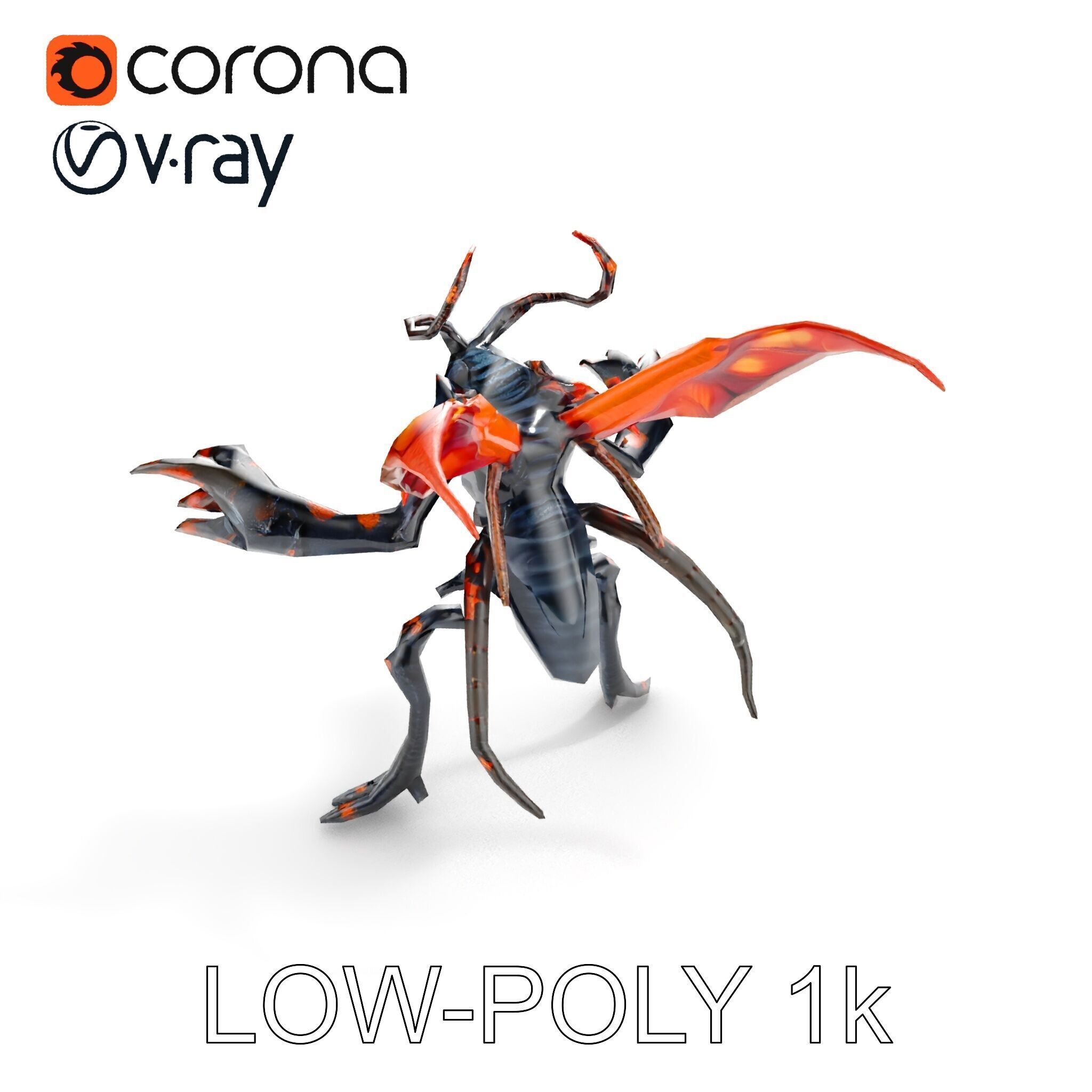 Alien Insectoid Warrior Rigged and Animated Character Model Low-poly 3D model_9