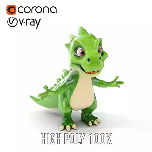 Green Cartoon Dinosaur Character Rigged and Animated for Games and Videos