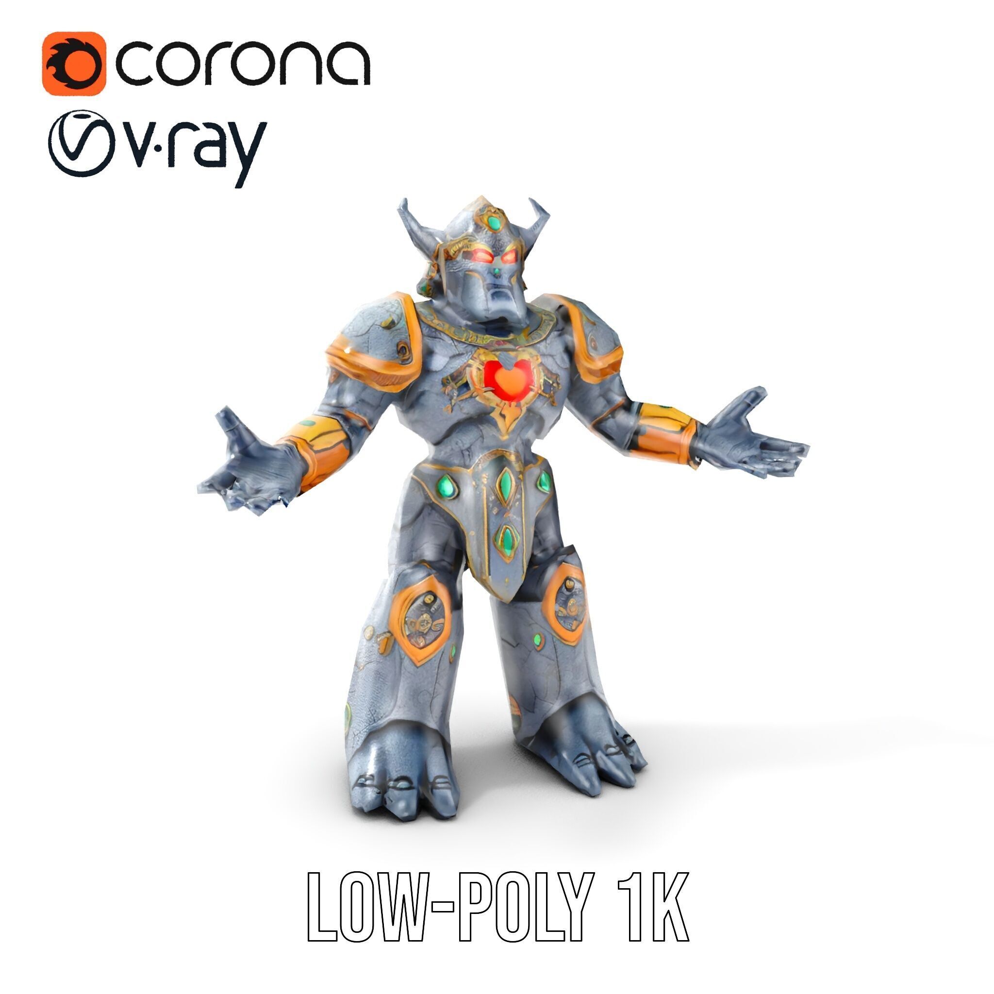 Orc Warrior Rigged and Animated D Character Model Low-poly 3D model_7