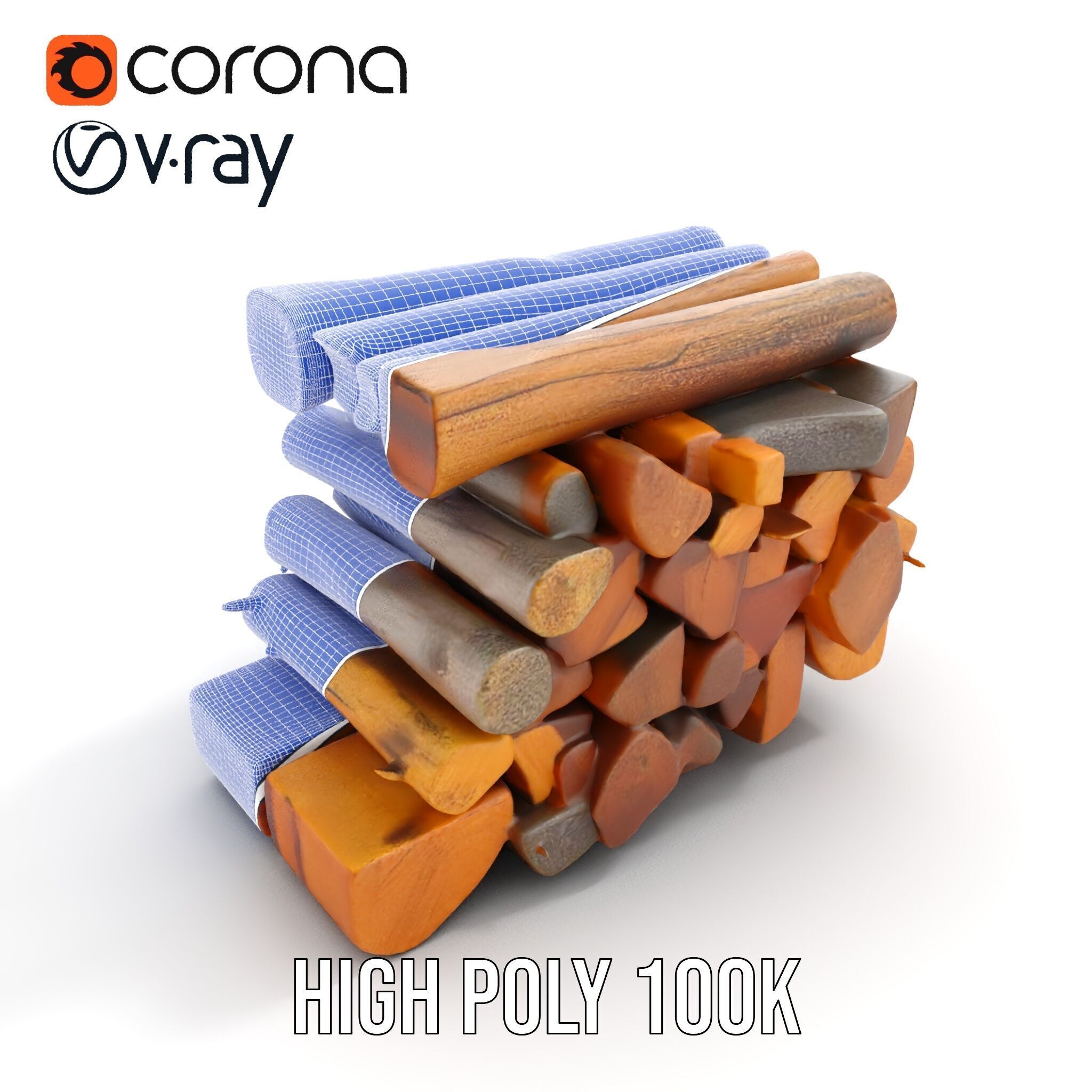 Firewood Log Stack Model Pack for Realistic Rendering Low-poly 3D model_24