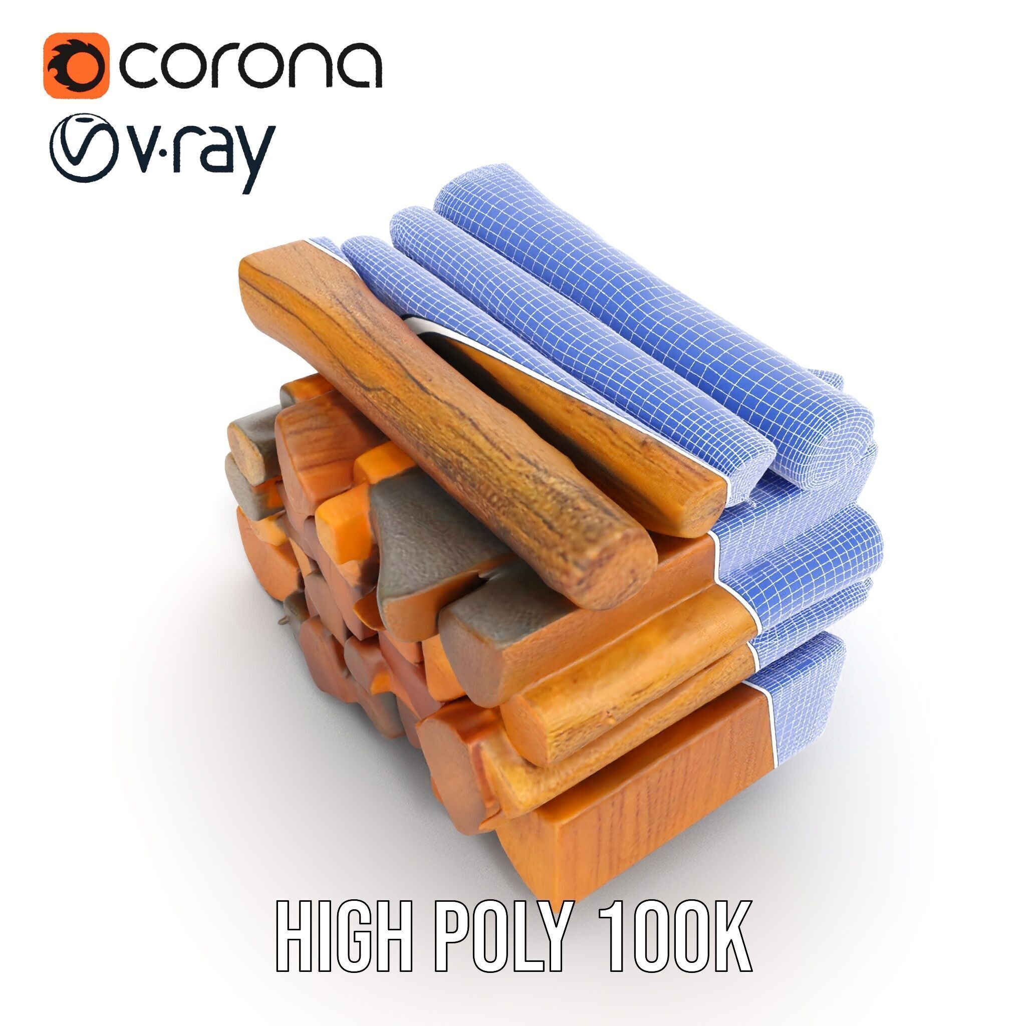 Firewood Log Stack Model Pack for Realistic Rendering Low-poly 3D model_27