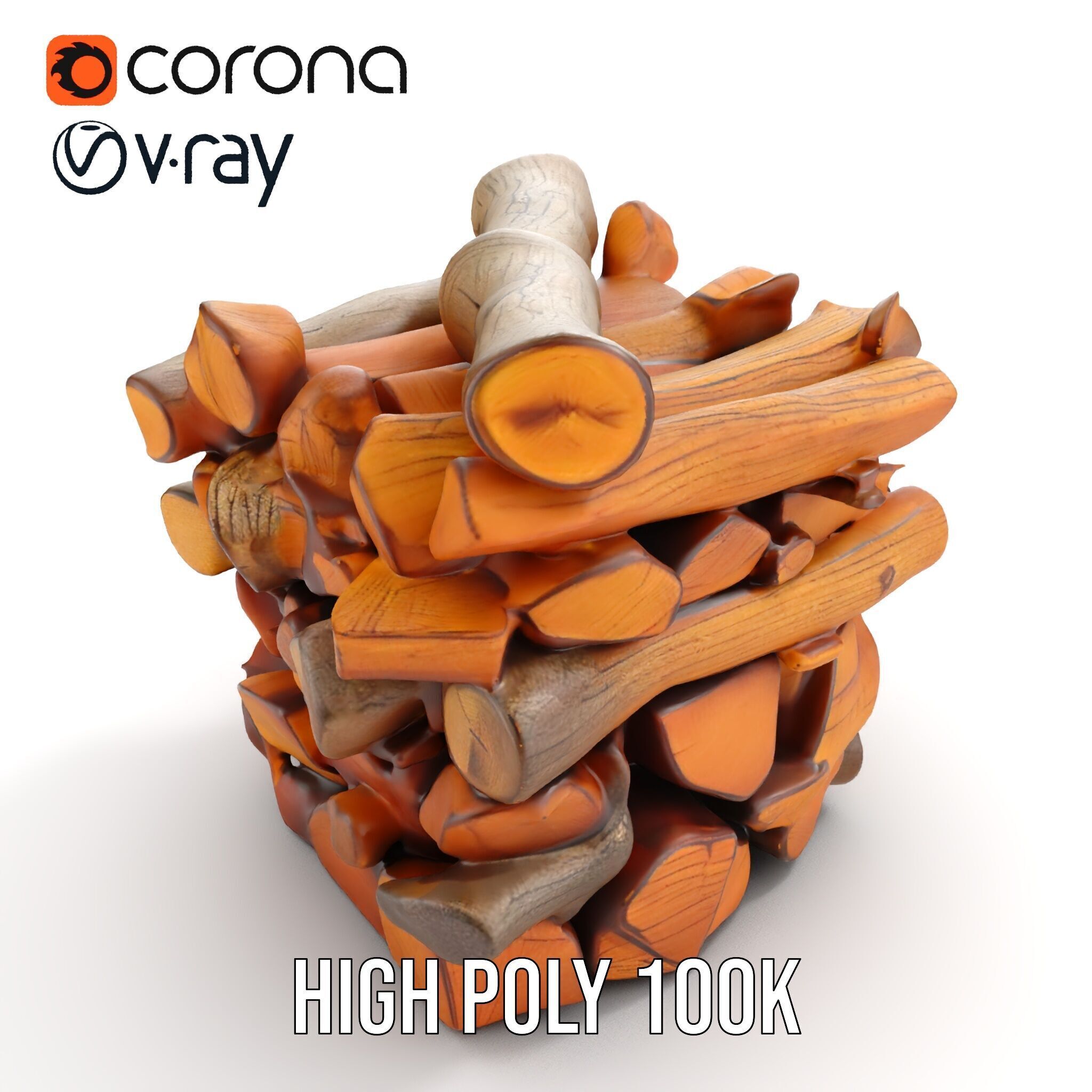 Firewood Stack D Model Pack for Rendering and Game Design Low-poly 3D model_15