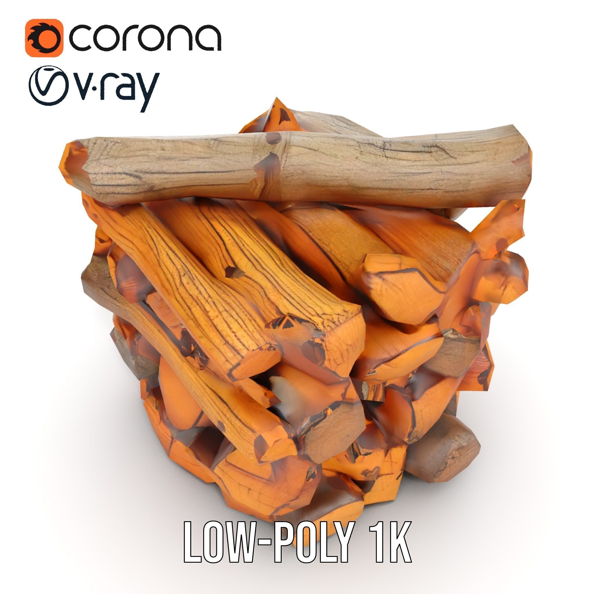 Firewood Stack D Model Pack for Rendering and Game Design Low-poly 3D model_9