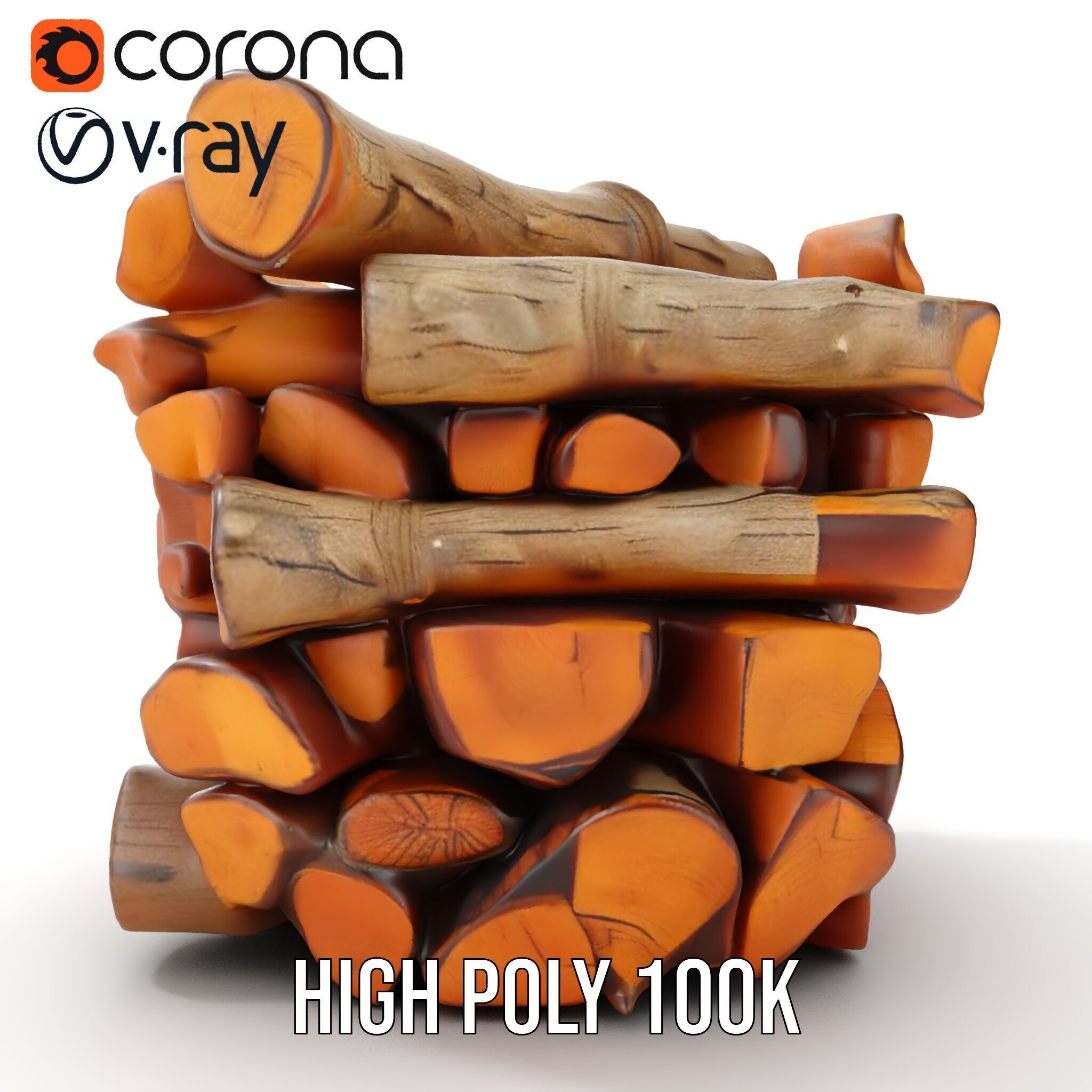 Firewood Stack D Model Pack for Rendering and Game Design Low-poly 3D model_18