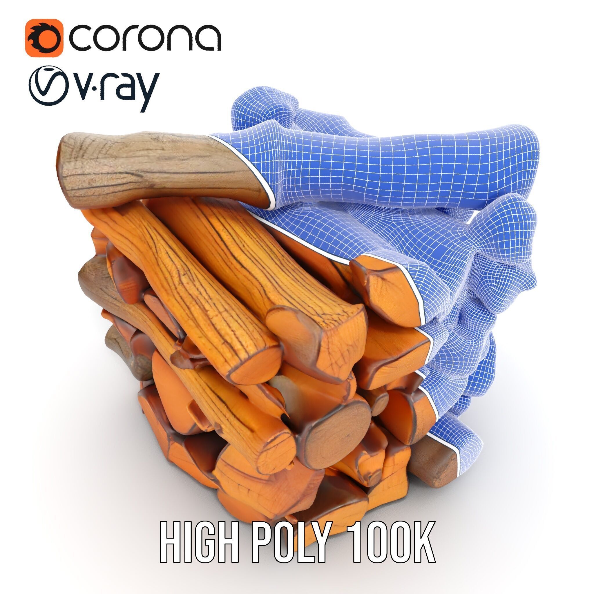 Firewood Stack D Model Pack for Rendering and Game Design Low-poly 3D model_26