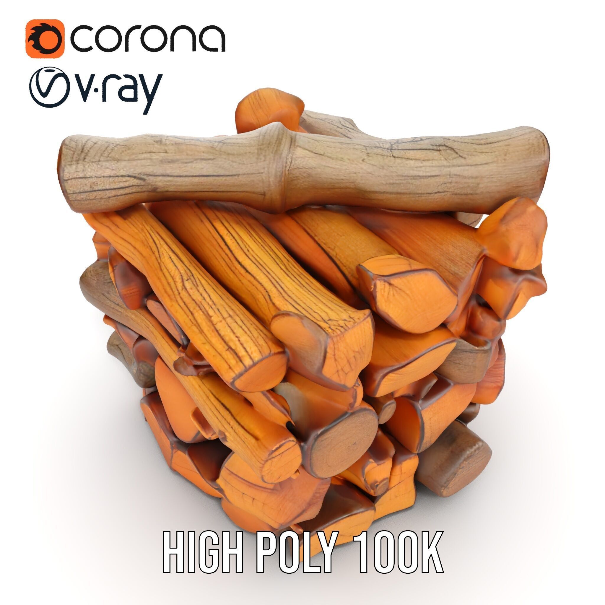Firewood Stack D Model Pack for Rendering and Game Design Low-poly 3D model_10
