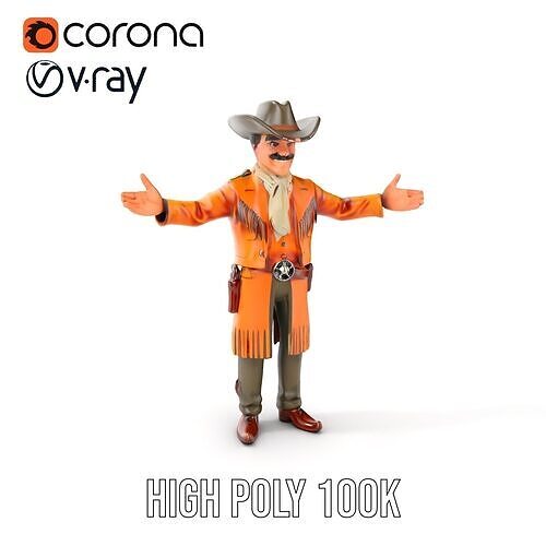 Cowboy Sheriff D Character Model Rigged and Animated Low-poly 3D model