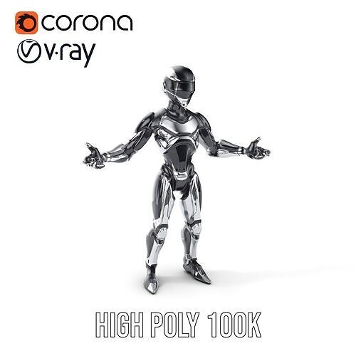 Futuristic Android Warrior Rigged and Animated in TPose Low-poly 3D model